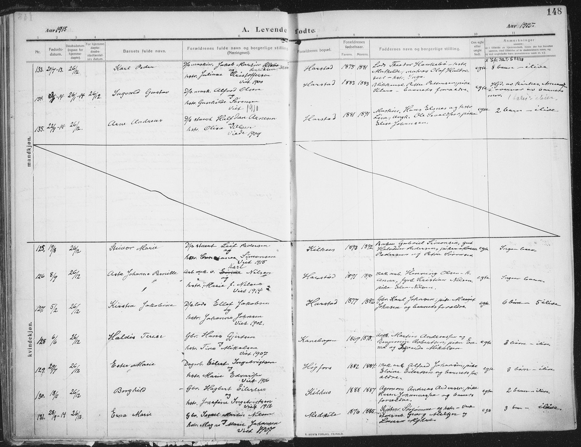 Trondenes sokneprestkontor, AV/SATØ-S-1319/H/Ha/L0018kirke: Parish register (official) no. 18, 1909-1918, p. 148