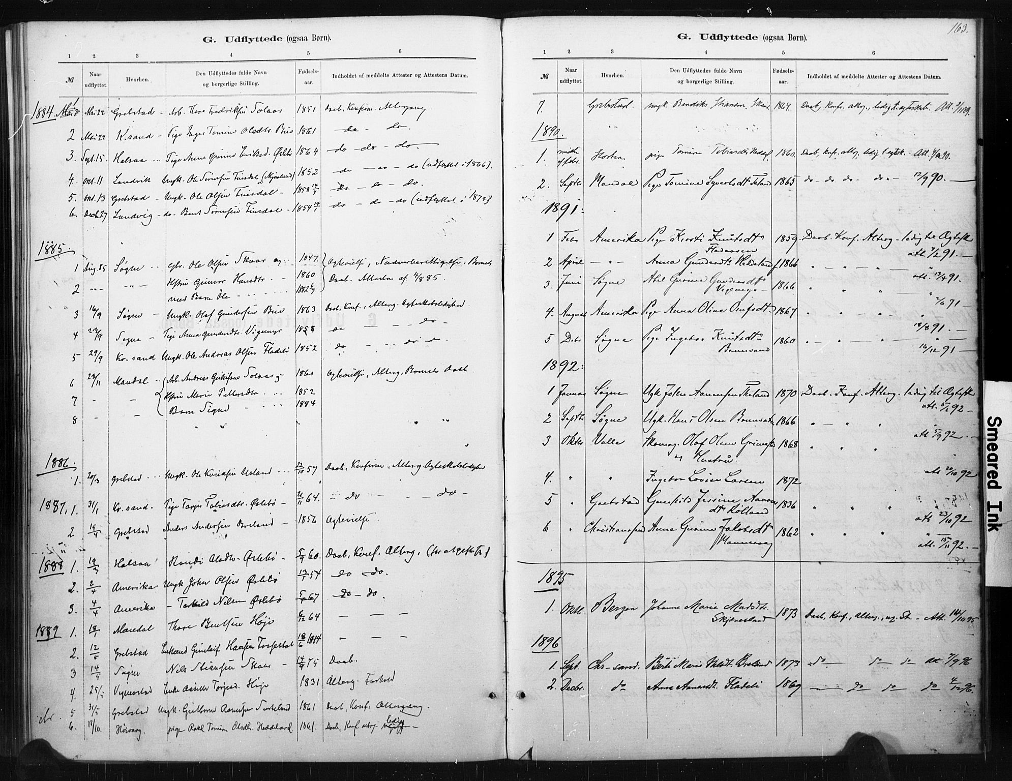 Holum sokneprestkontor, AV/SAK-1111-0022/F/Fa/Fac/L0004: Parish register (official) no. A 4, 1884-1907, p. 163