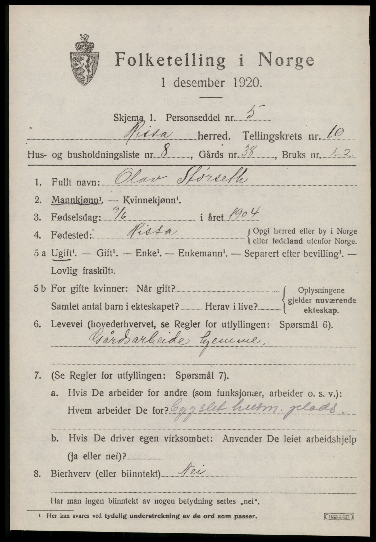 SAT, 1920 census for Rissa, 1920, p. 6659