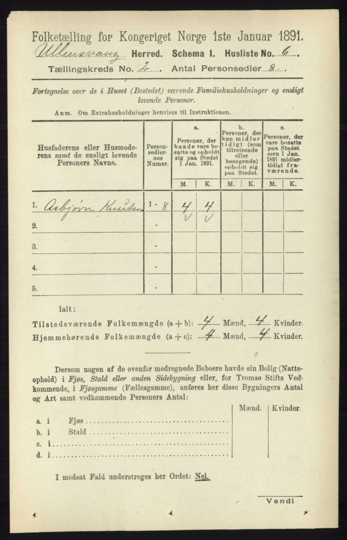 RA, 1891 census for 1230 Ullensvang, 1891, p. 287