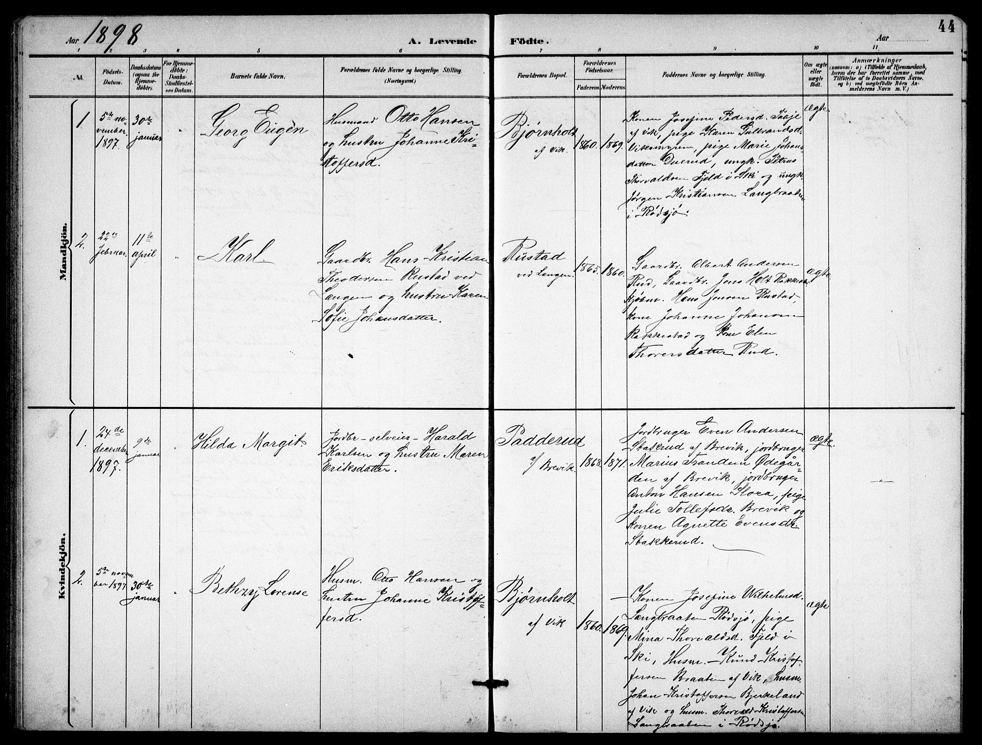 Enebakk prestekontor Kirkebøker, SAO/A-10171c/G/Gb/L0002: Parish register (copy) no. II 2, 1891-1903, p. 44