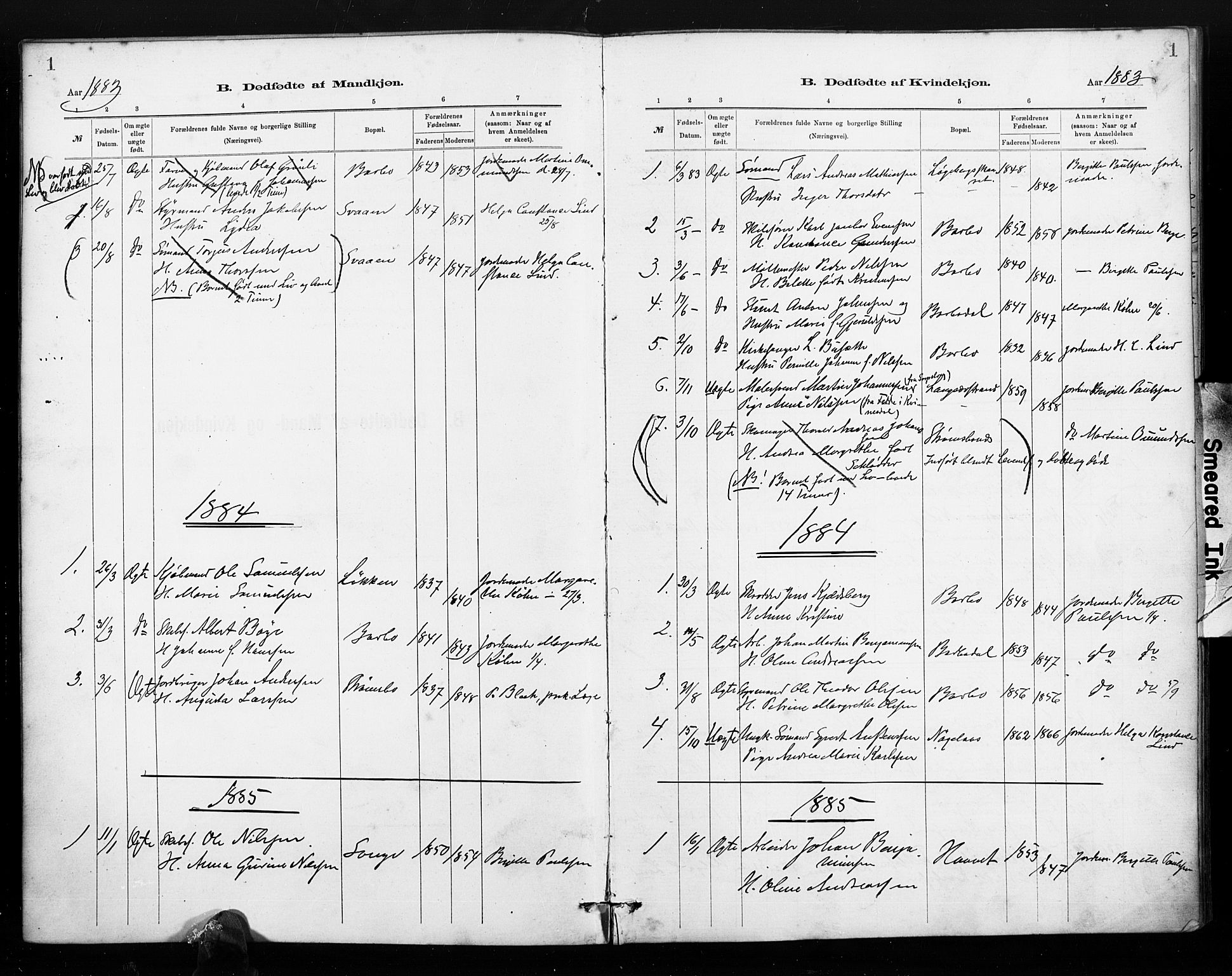 Barbu sokneprestkontor, AV/SAK-1111-0003/F/Fa/L0004: Parish register (official) no. A 4, 1883-1909, p. 1