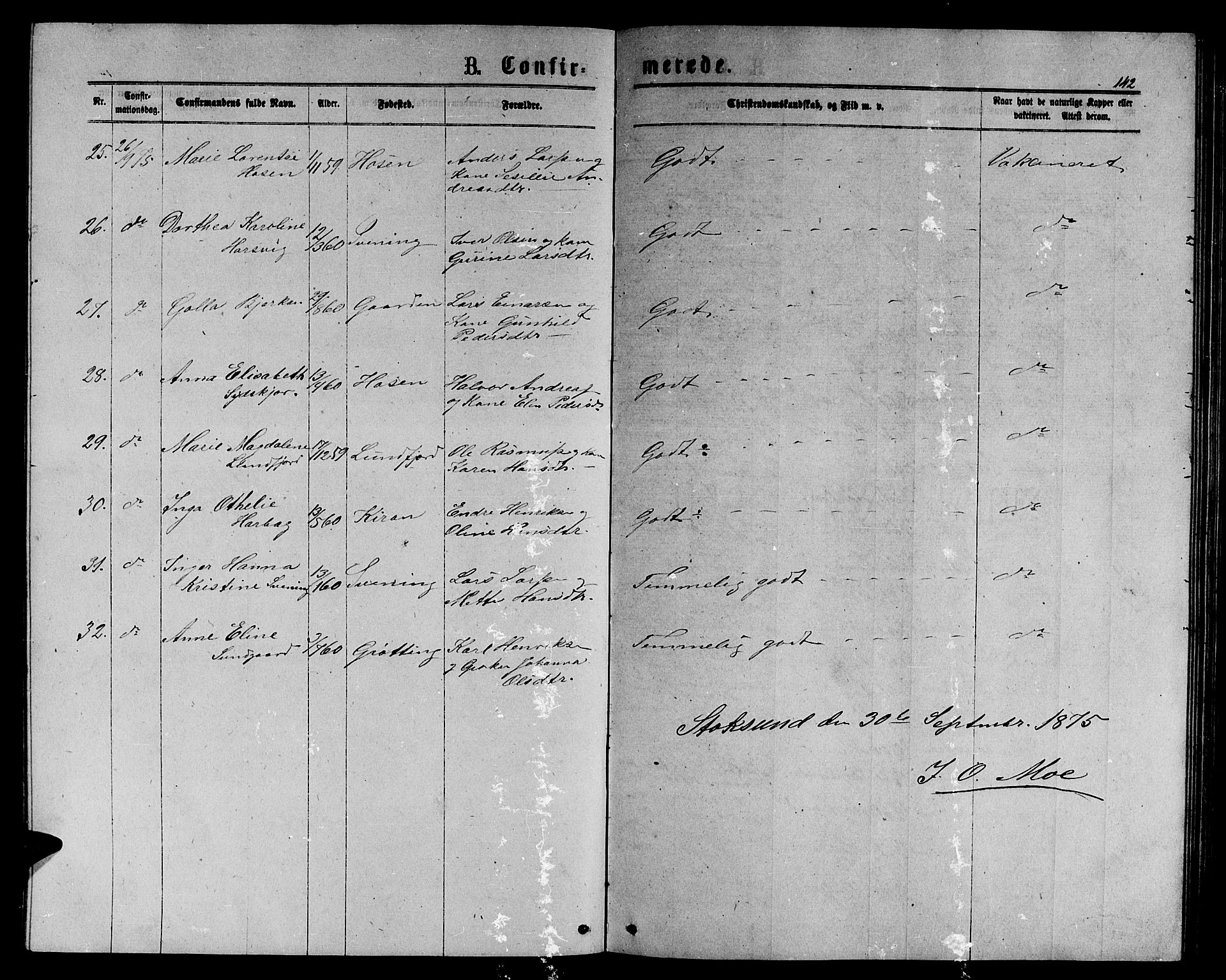 Ministerialprotokoller, klokkerbøker og fødselsregistre - Sør-Trøndelag, SAT/A-1456/656/L0695: Parish register (copy) no. 656C01, 1867-1889, p. 142