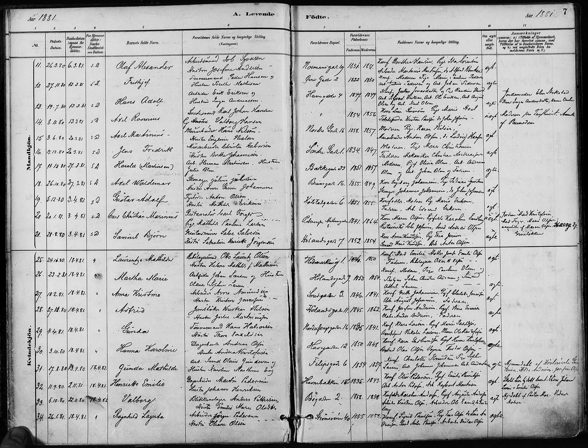 Kampen prestekontor Kirkebøker, SAO/A-10853/F/Fa/L0001: Parish register (official) no. I 1, 1880-1886, p. 7
