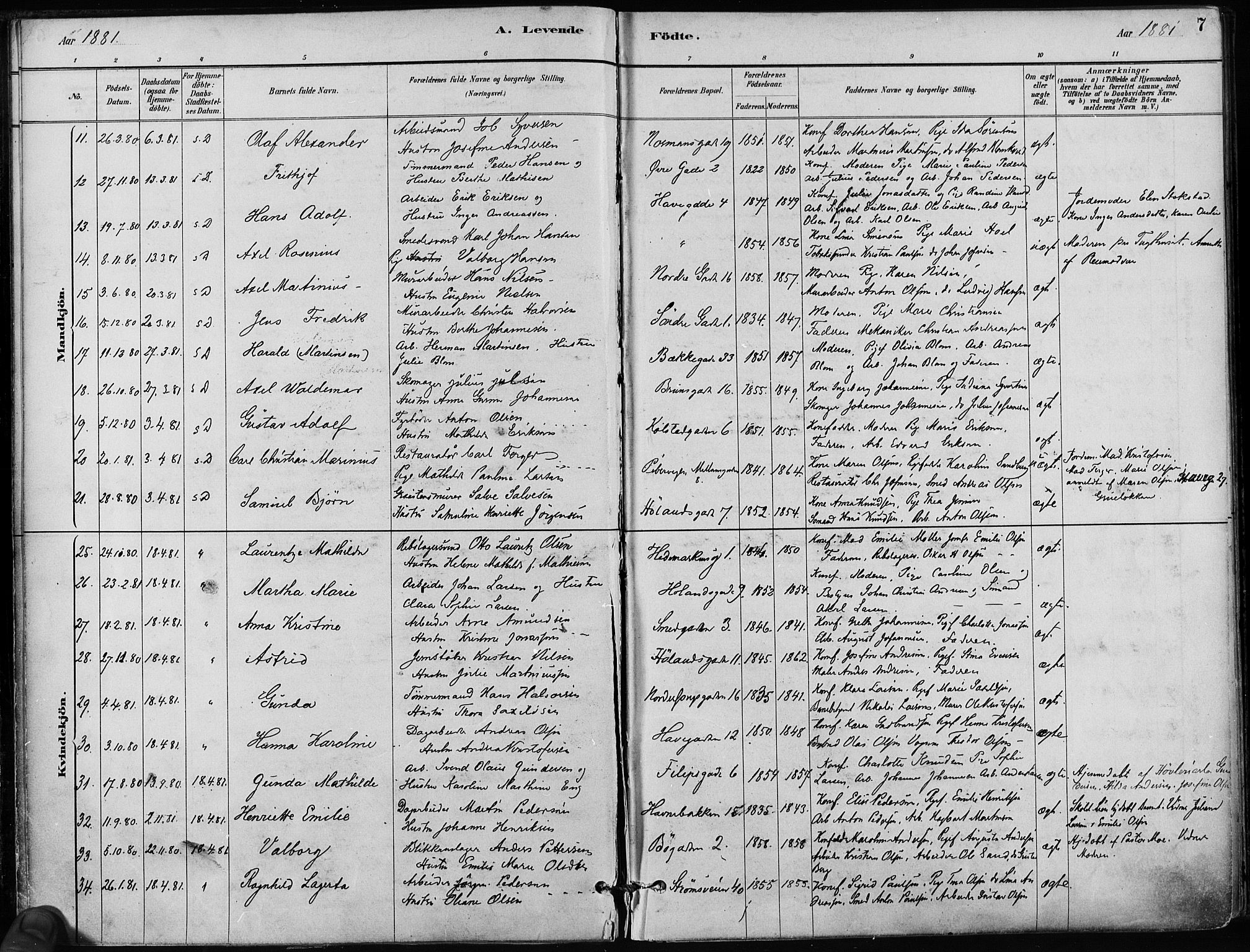 Kampen prestekontor Kirkebøker, AV/SAO-A-10853/F/Fa/L0001: Parish register (official) no. I 1, 1880-1886, p. 7