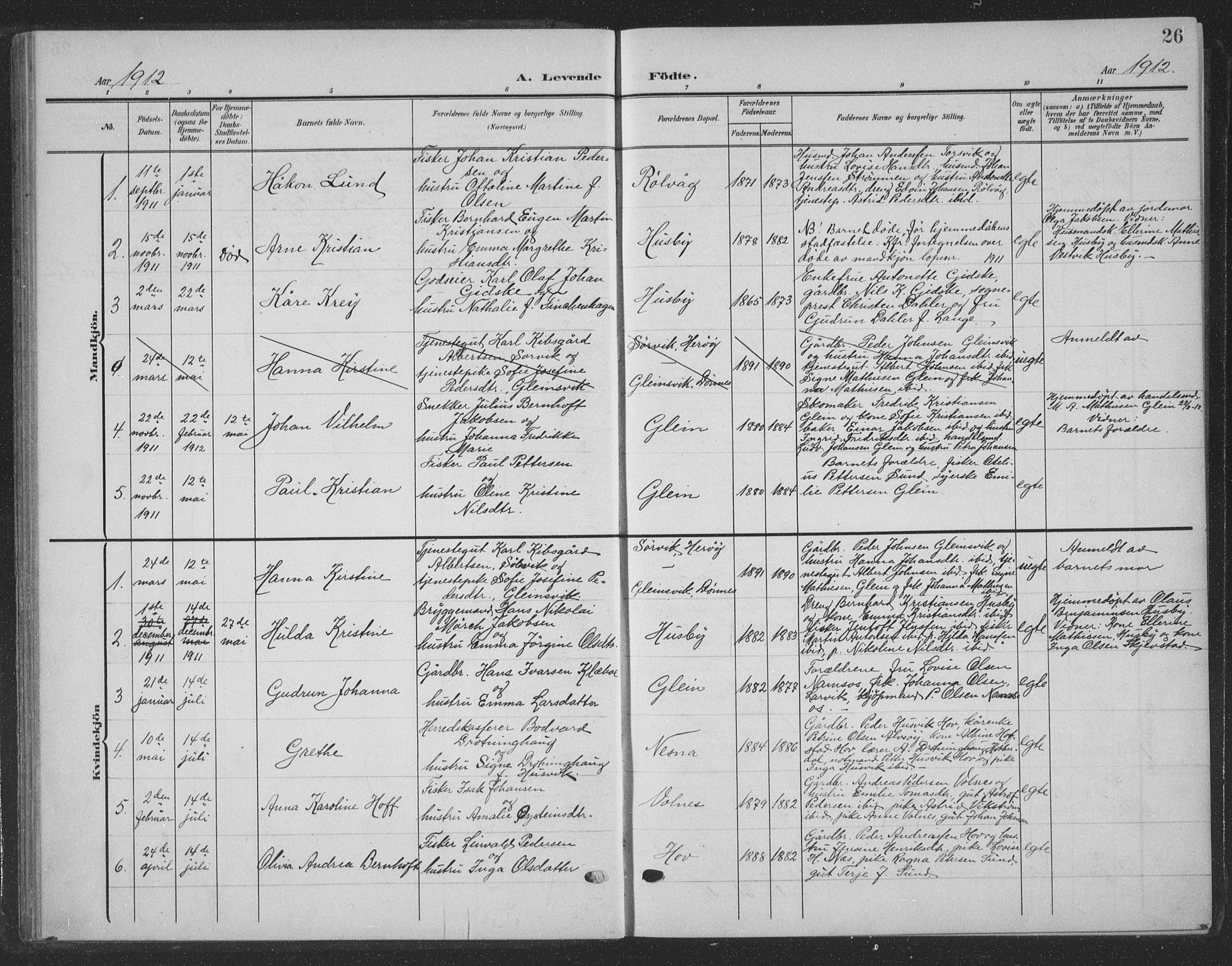 Ministerialprotokoller, klokkerbøker og fødselsregistre - Nordland, SAT/A-1459/835/L0533: Parish register (copy) no. 835C05, 1906-1939, p. 26