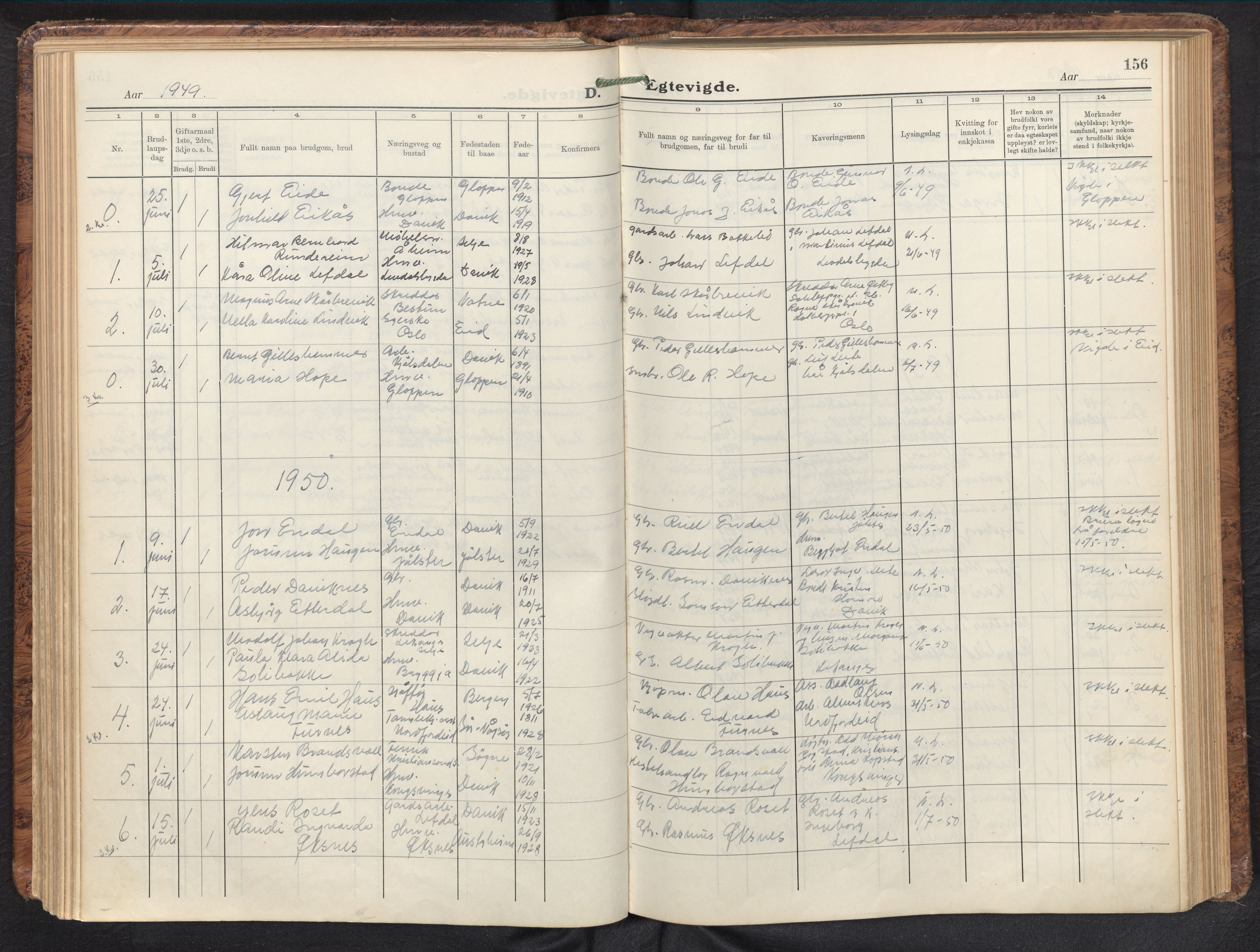 Davik sokneprestembete, AV/SAB-A-79701/H/Haa/Haab/L0003: Parish register (official) no. B 3, 1935-1965, p. 155b-156a