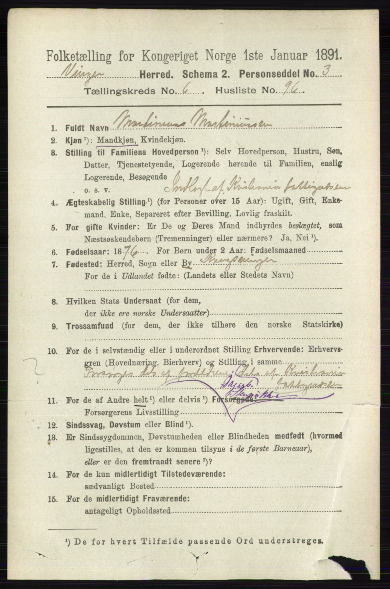 RA, 1891 census for 0421 Vinger, 1891, p. 3170