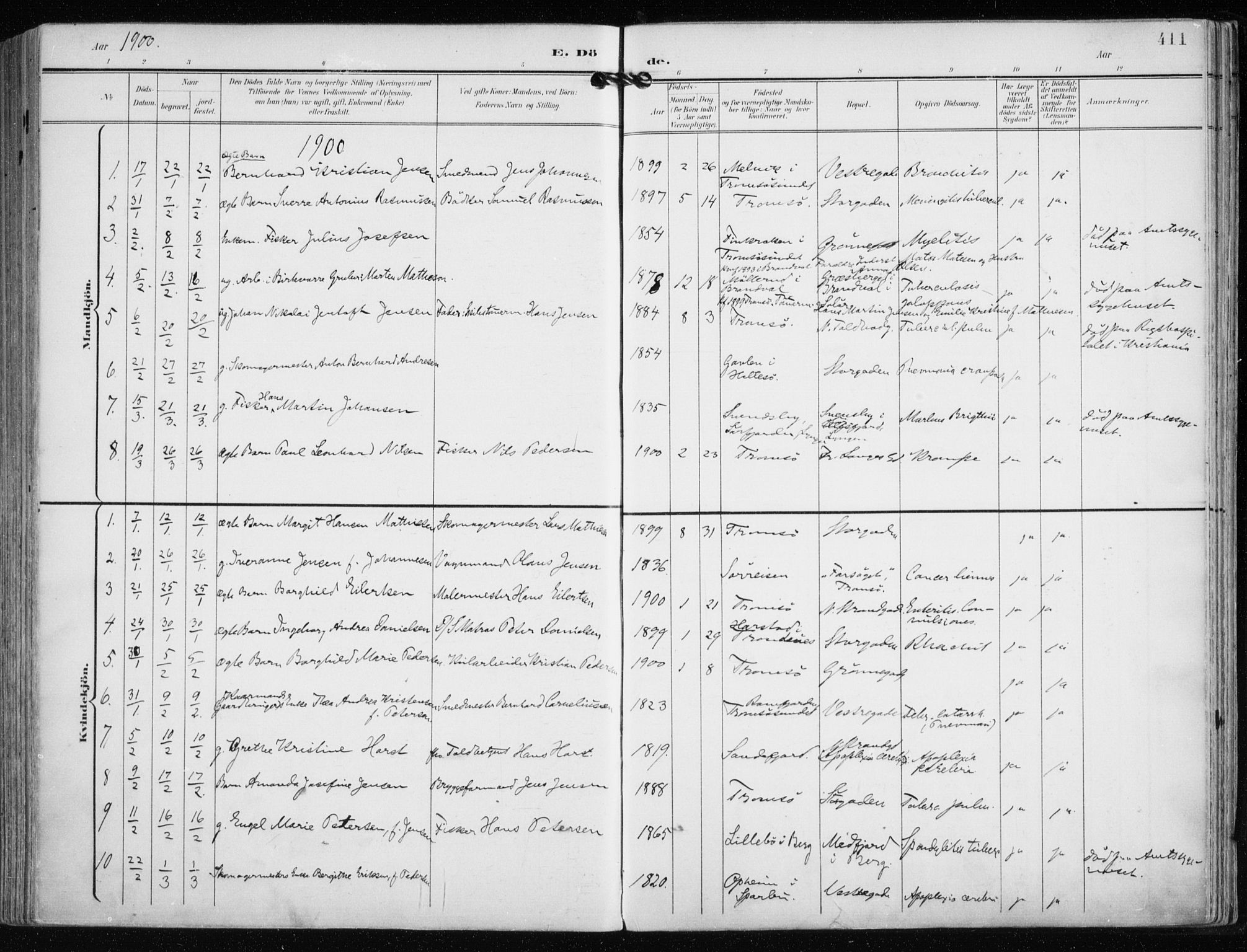 Tromsø sokneprestkontor/stiftsprosti/domprosti, SATØ/S-1343/G/Ga/L0016kirke: Parish register (official) no. 16, 1899-1906, p. 411
