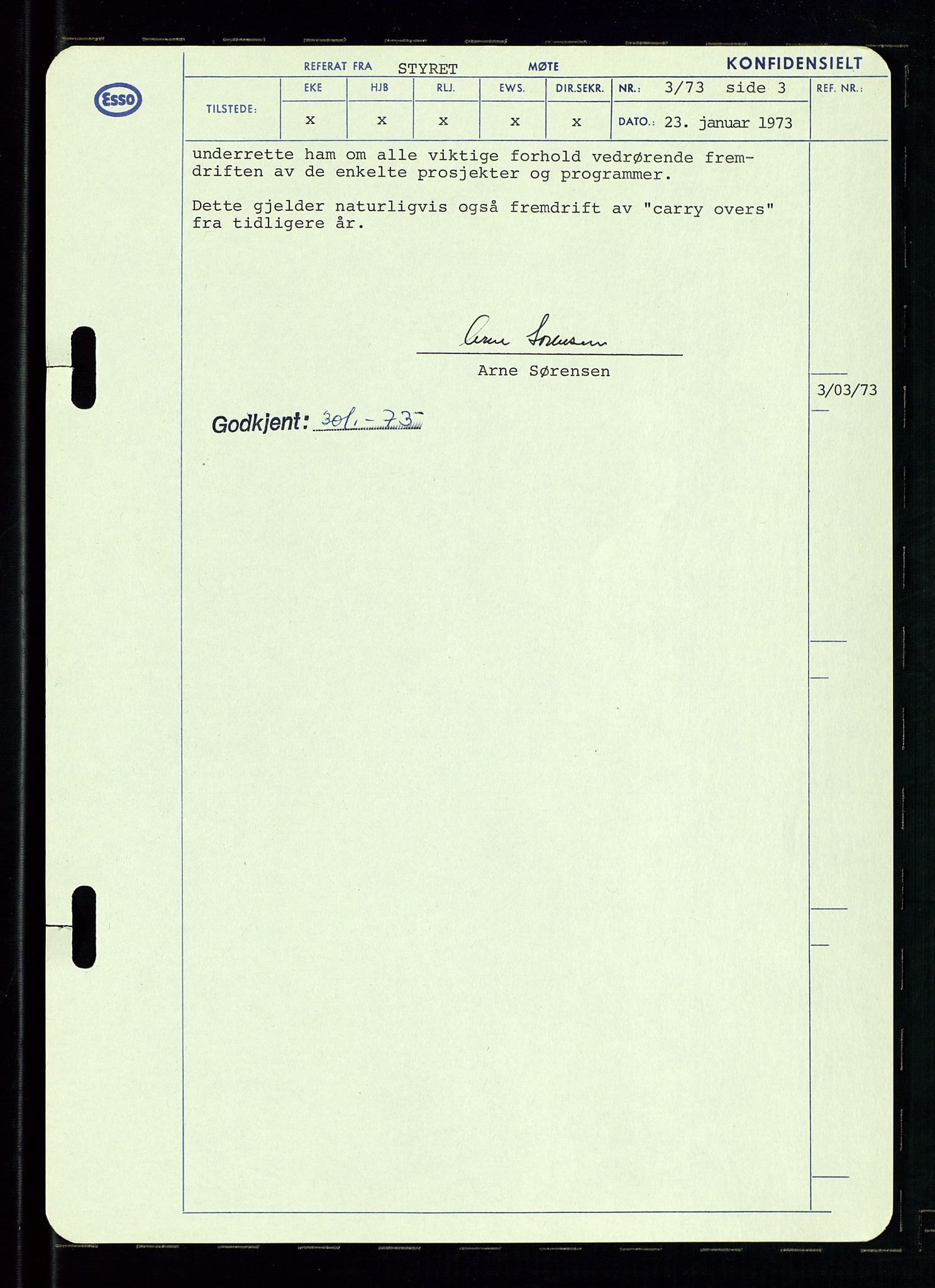 Pa 0982 - Esso Norge A/S, AV/SAST-A-100448/A/Aa/L0003/0002: Den administrerende direksjon Board minutes (styrereferater) og Bedriftforsamlingsprotokoll / Den administrerende direksjon Board minutes (styrereferater), 1970-1974, p. 90