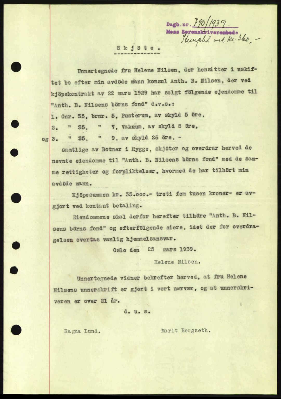 Moss sorenskriveri, SAO/A-10168: Mortgage book no. A5, 1938-1939, Diary no: : 790/1939