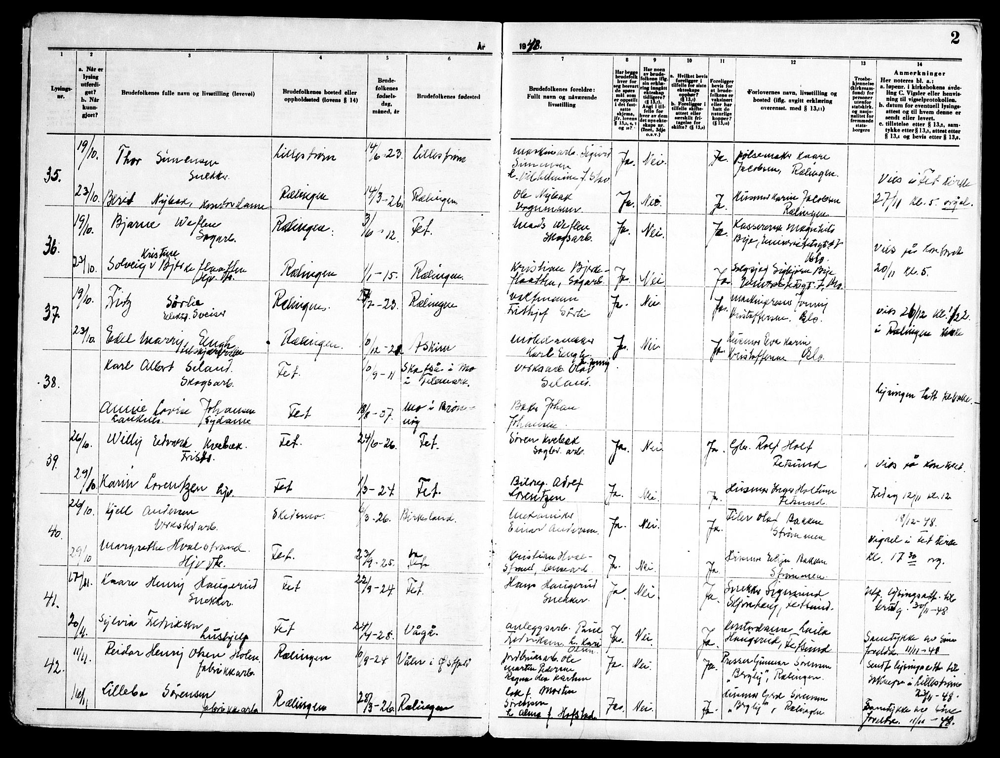 Fet prestekontor Kirkebøker, AV/SAO-A-10370a/H/Ha/L0003: Banns register no. 3, 1948-1966, p. 2