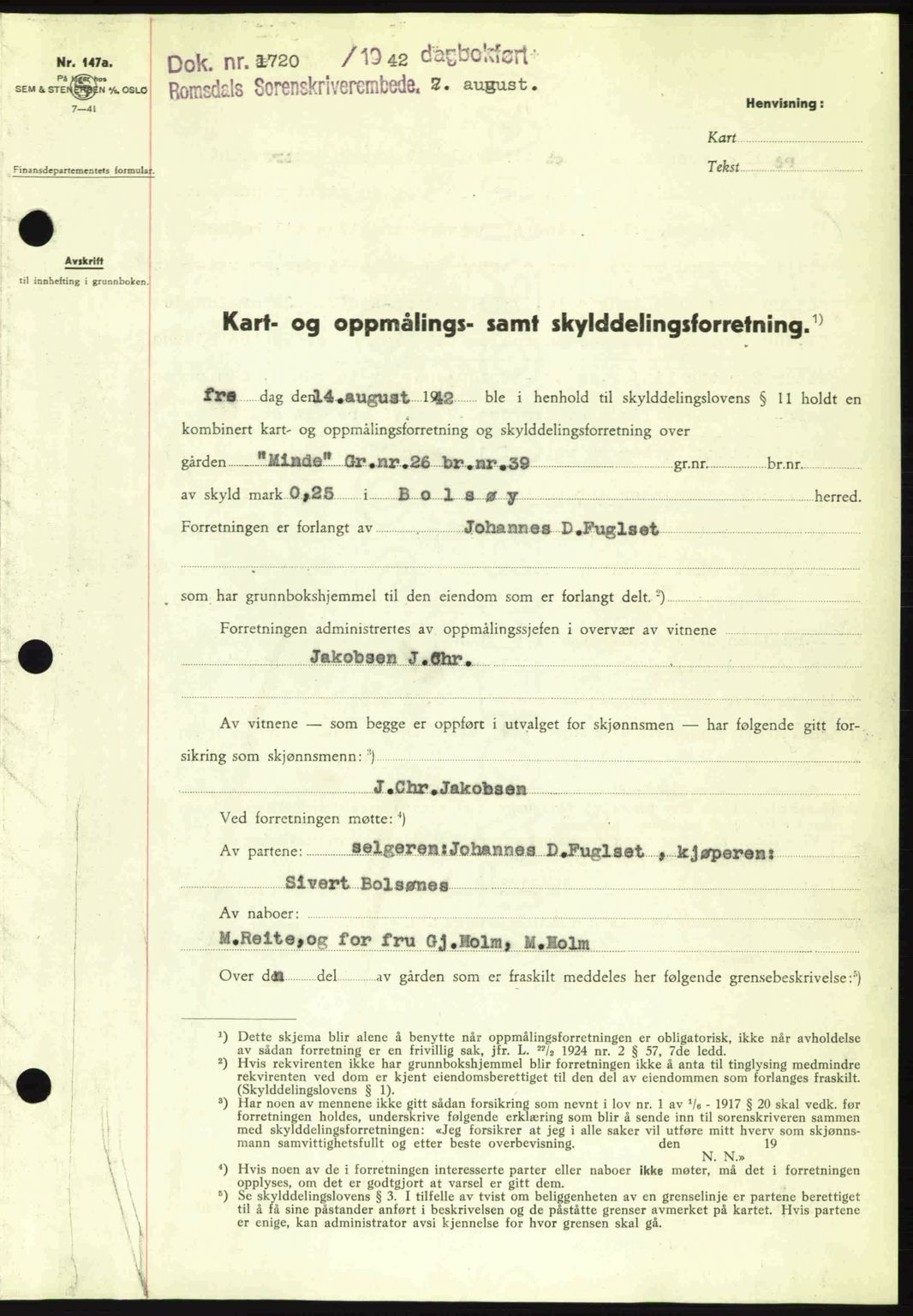 Romsdal sorenskriveri, AV/SAT-A-4149/1/2/2C: Mortgage book no. A12, 1942-1942, Diary no: : 1720/1942