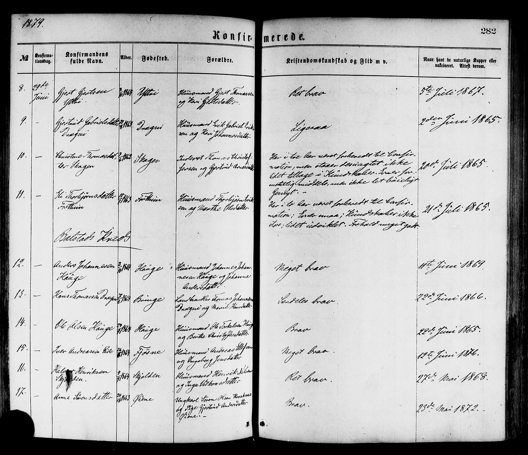 Luster sokneprestembete, AV/SAB-A-81101/H/Haa/Haaa/L0010: Parish register (official) no. A 10, 1871-1886, p. 282