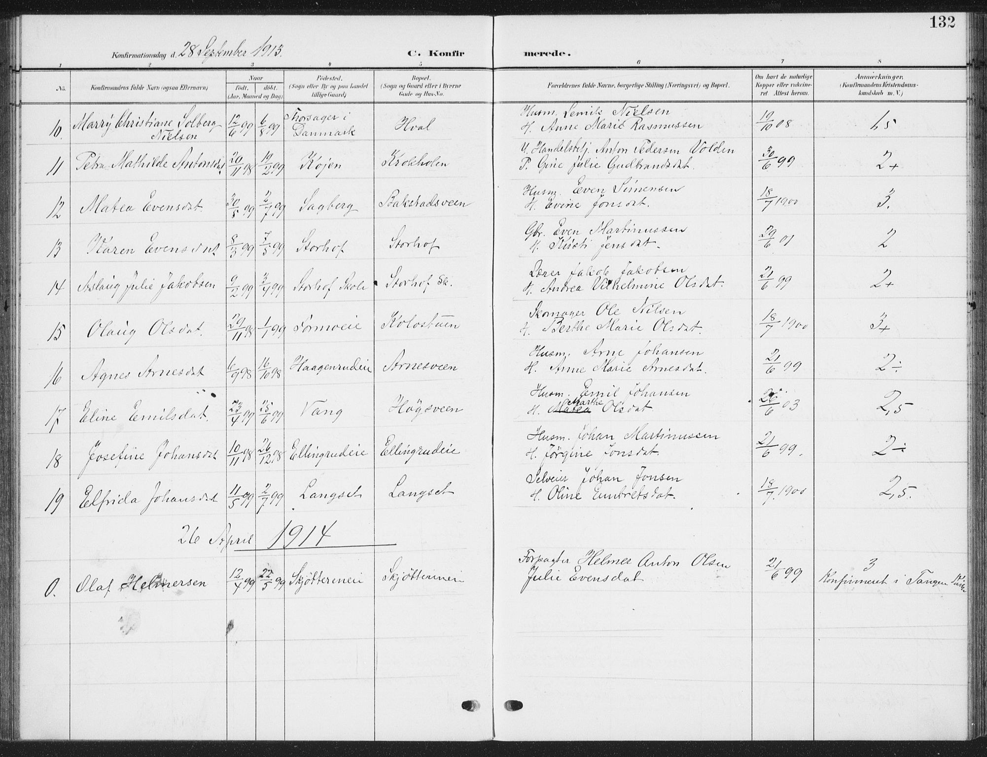 Romedal prestekontor, AV/SAH-PREST-004/K/L0009: Parish register (official) no. 9, 1906-1929, p. 132