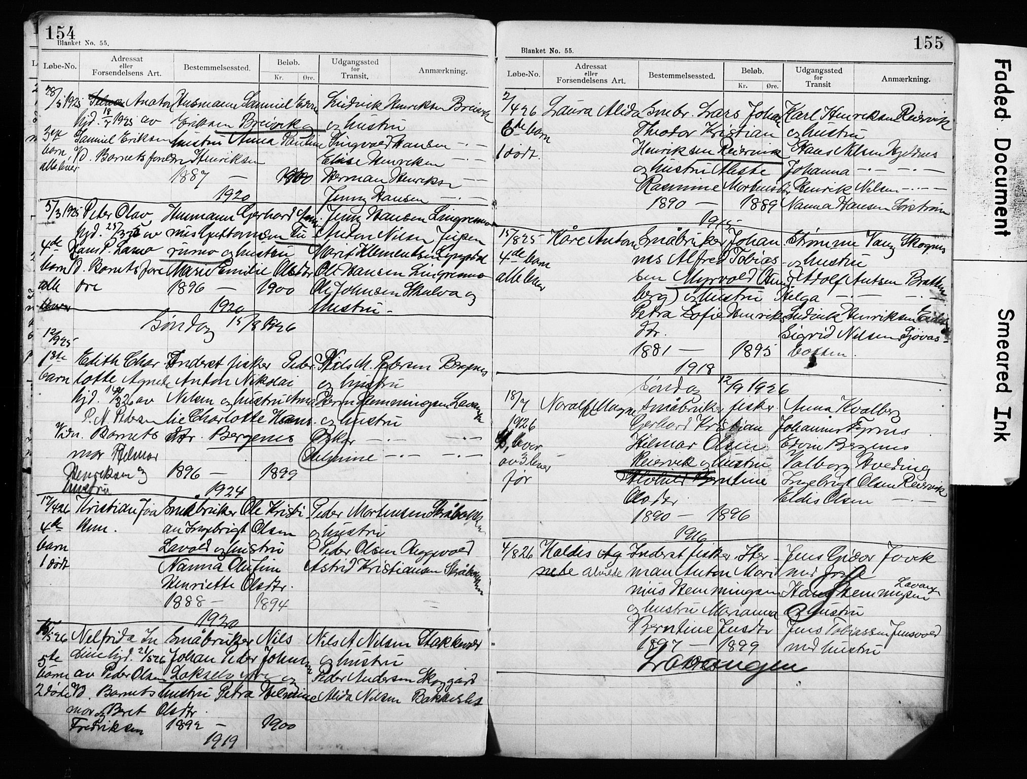 Lyngen sokneprestembete, AV/SATØ-S-1289/H/Ha/L0052/0002: Baptism register no. 52.2, 1915-1928, p. 154-155