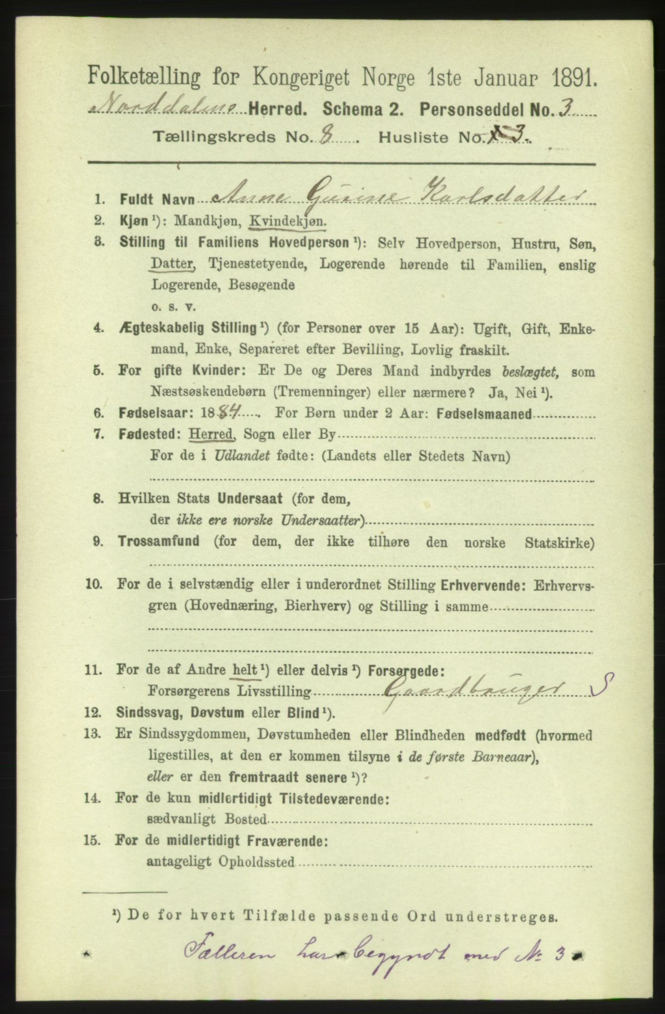 RA, 1891 census for 1524 Norddal, 1891, p. 1559