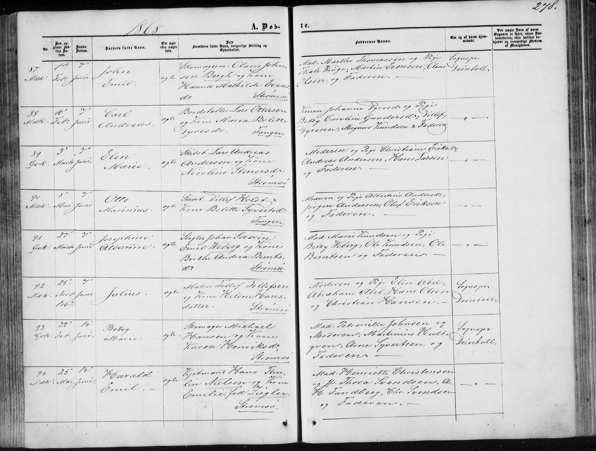 Strømsø kirkebøker, SAKO/A-246/F/Fa/L0015: Parish register (official) no. I 15, 1859-1868, p. 278