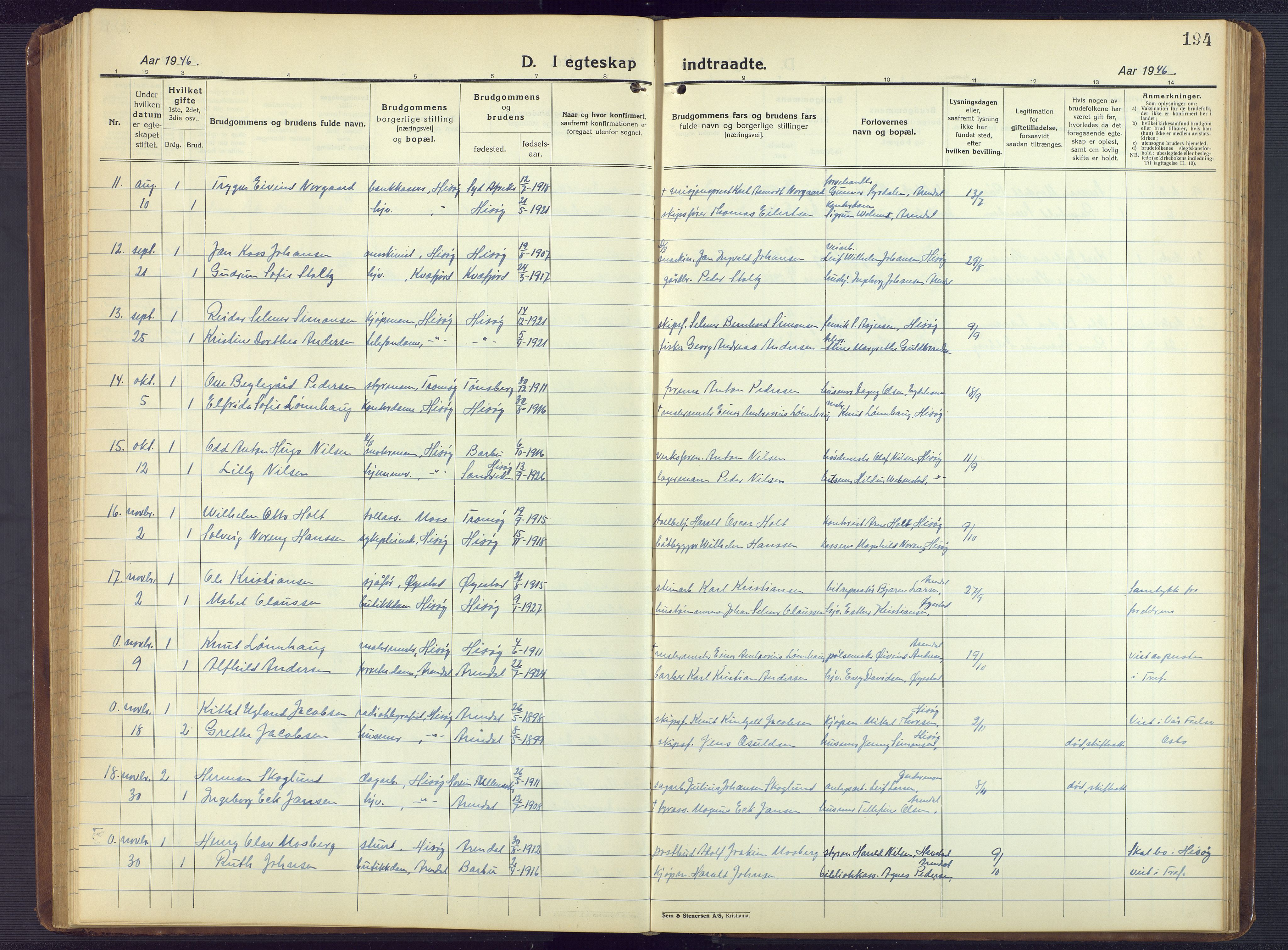 Hisøy sokneprestkontor, AV/SAK-1111-0020/F/Fb/L0005: Parish register (copy) no. B 5, 1924-1946, p. 194