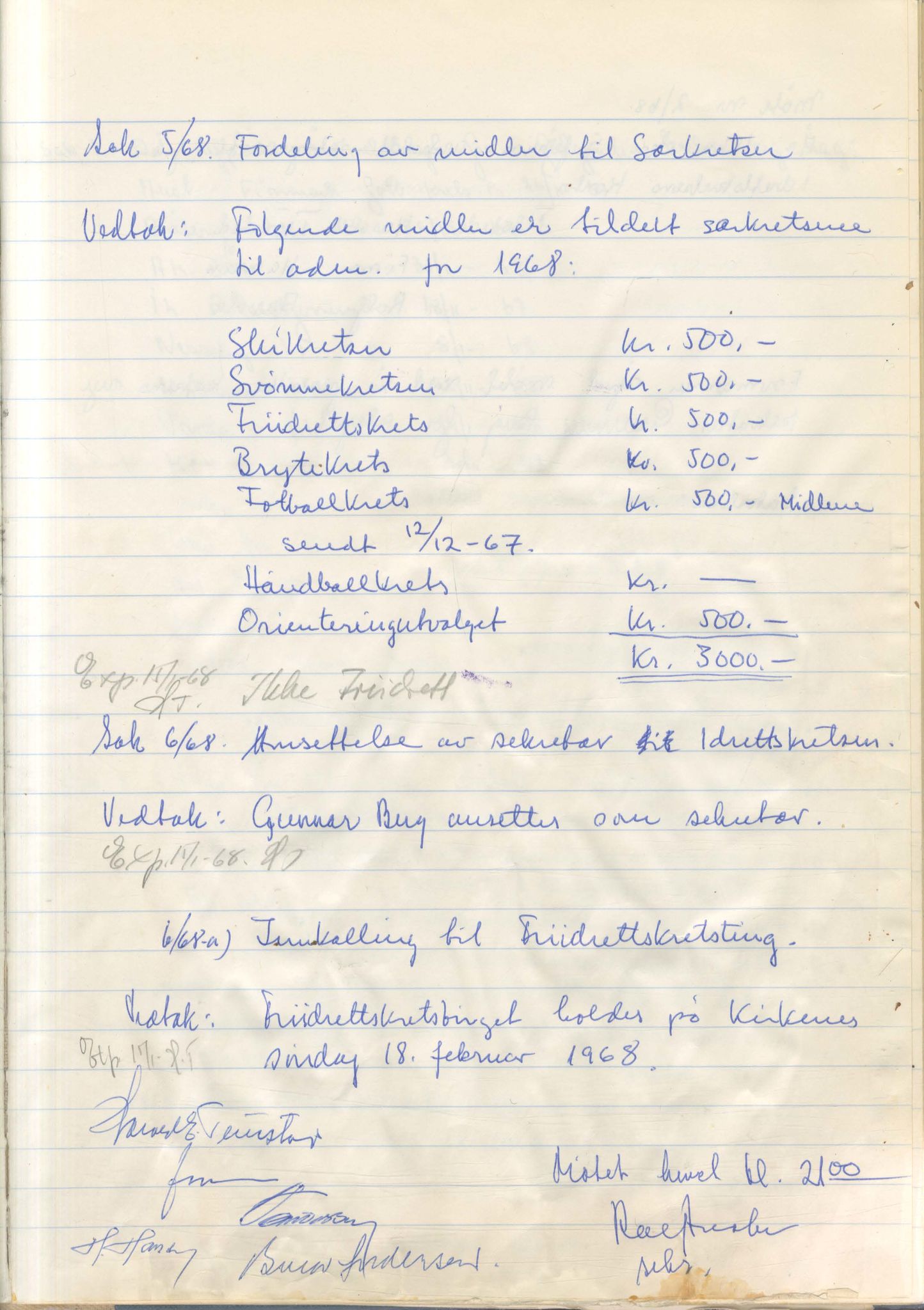 Aust-Finnmark Idrettskrets , FMFB/A-1041/A/L0007: Møteprotokoll for arbeidsutvalg, 1963-1971, p. 124