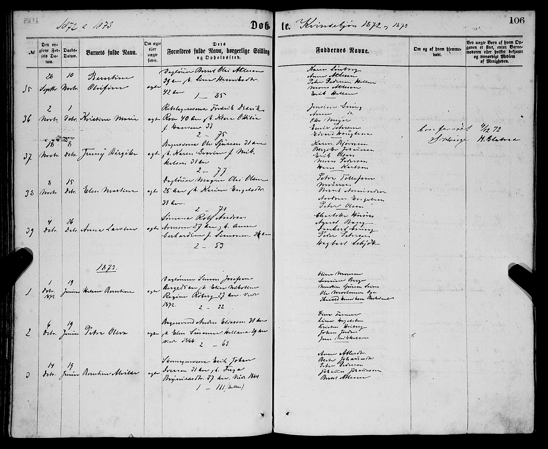 Sandviken Sokneprestembete, SAB/A-77601/H/Ha/L0001: Parish register (official) no. A 1, 1867-1877, p. 106