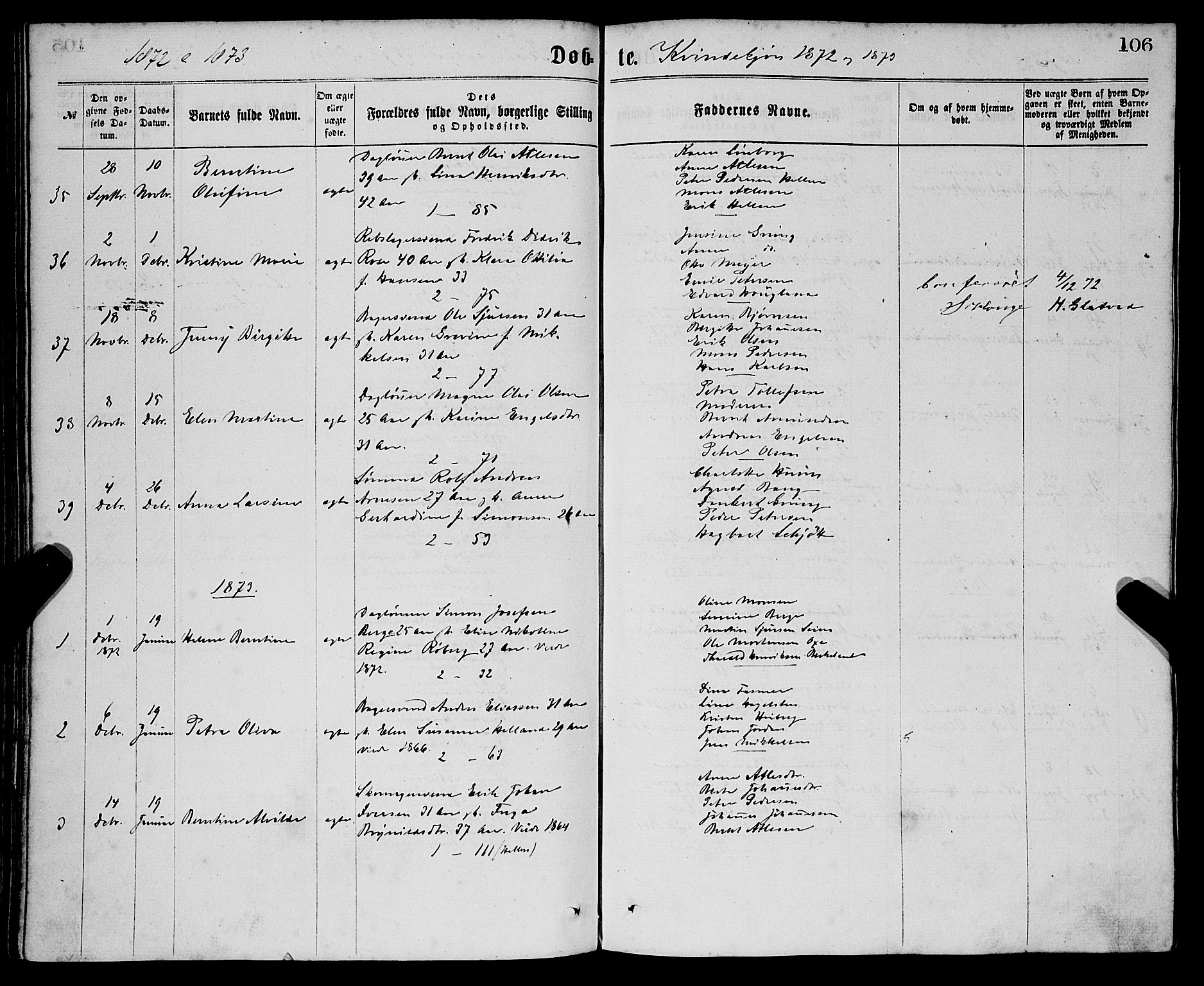 Sandviken Sokneprestembete, AV/SAB-A-77601/H/Ha/L0001: Parish register (official) no. A 1, 1867-1877, p. 106