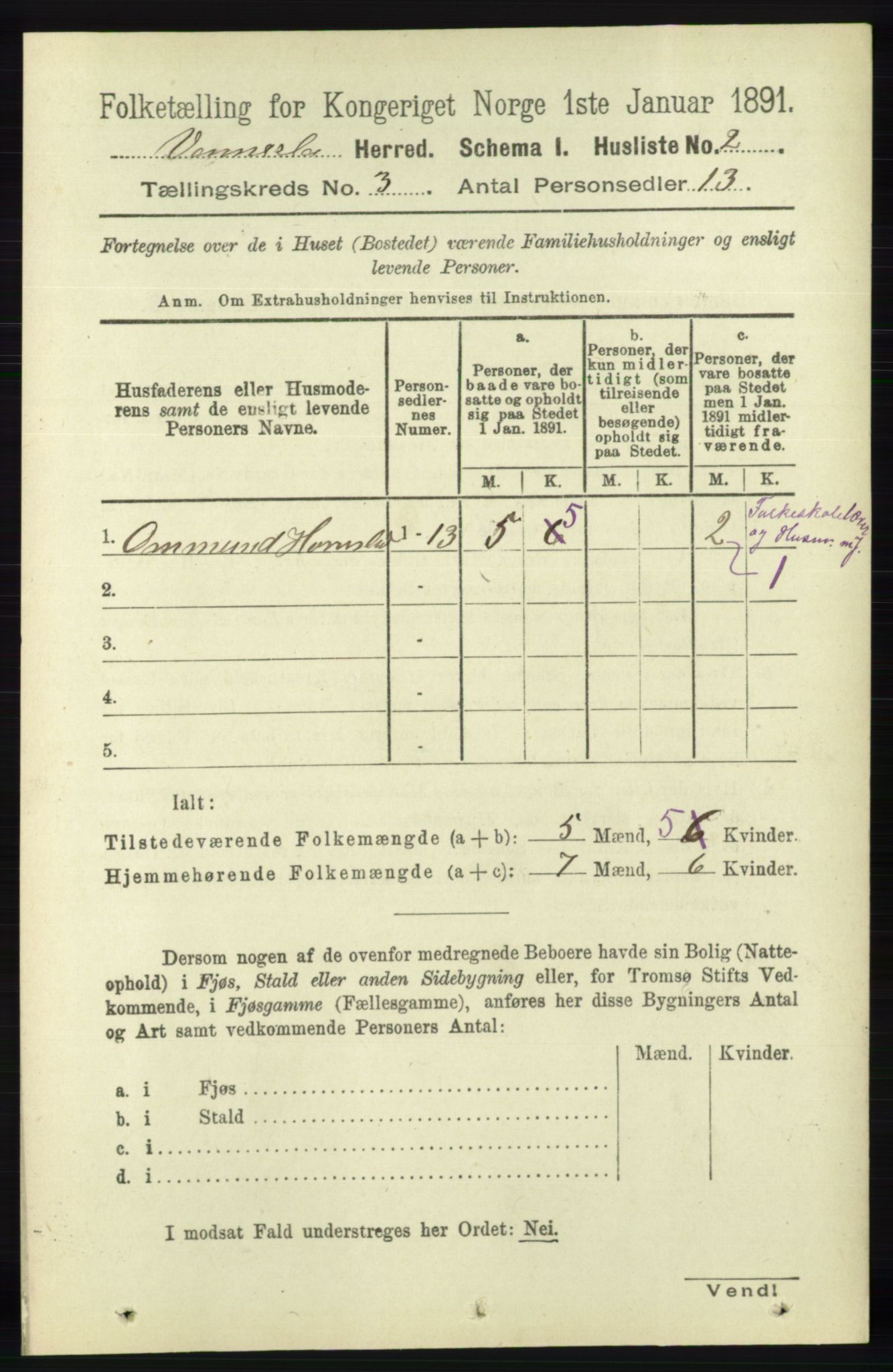 RA, 1891 census for 1014 Vennesla, 1891, p. 609