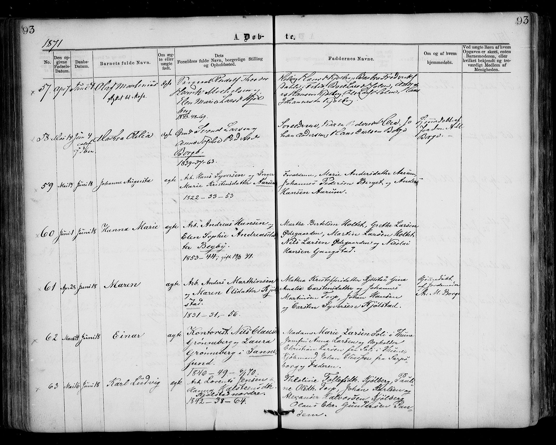 Borge prestekontor Kirkebøker, AV/SAO-A-10903/F/Fa/L0006: Parish register (official) no. I 6, 1861-1874, p. 93