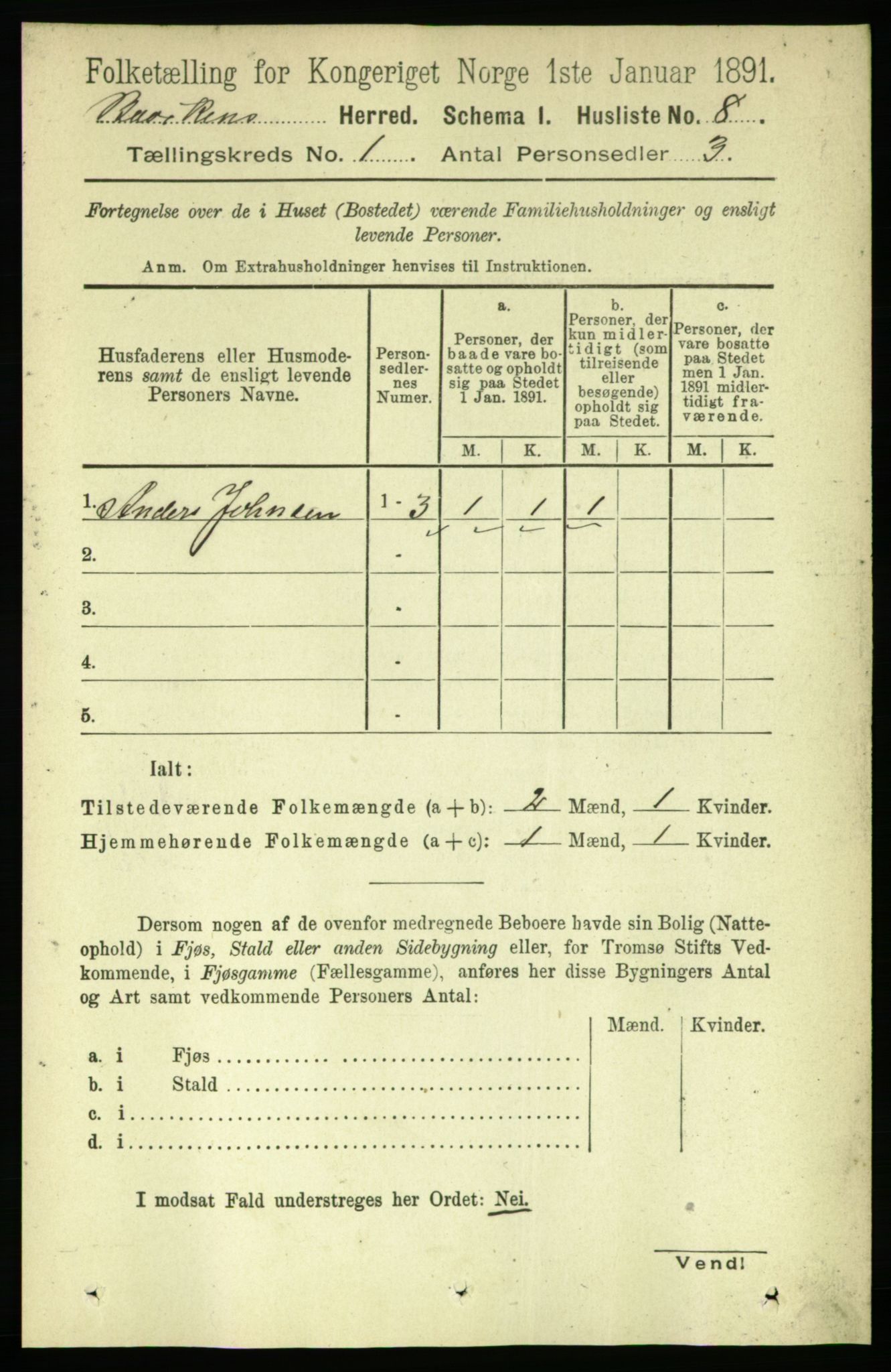 RA, 1891 census for 1656 Buvik, 1891, p. 19