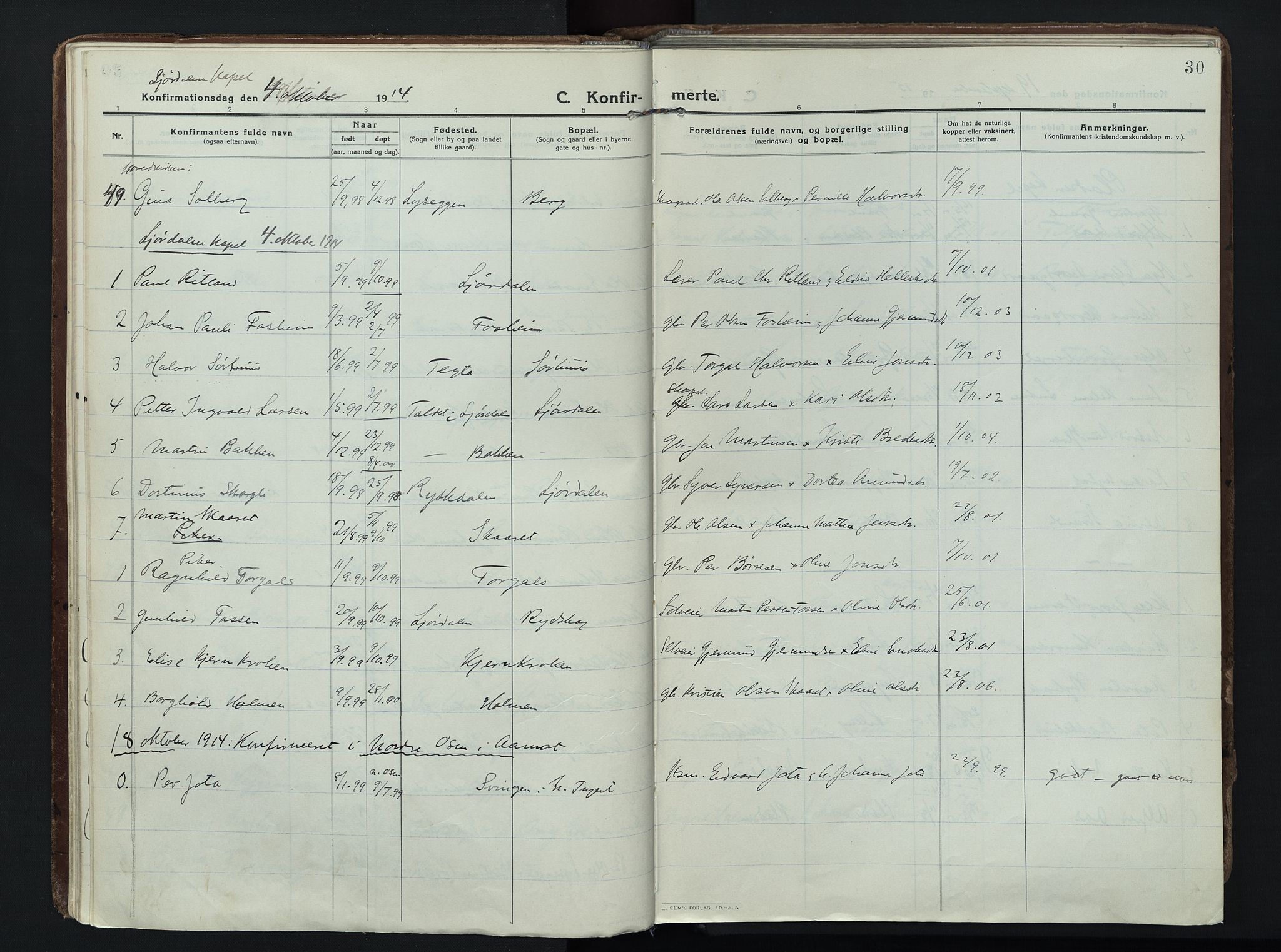 Trysil prestekontor, AV/SAH-PREST-046/H/Ha/Haa/L0014: Parish register (official) no. 14, 1912-1923, p. 30