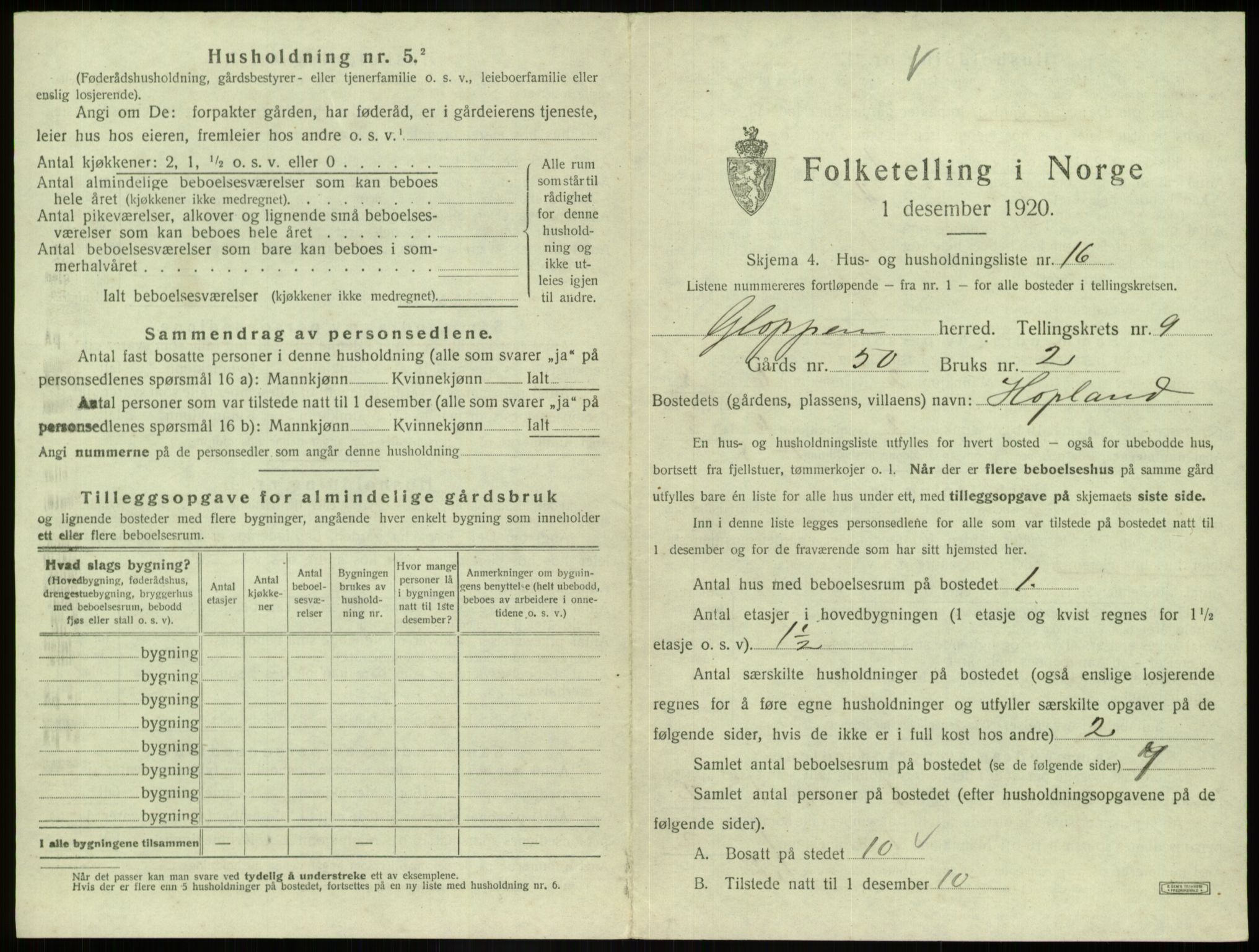 SAB, 1920 census for Gloppen, 1920, p. 641