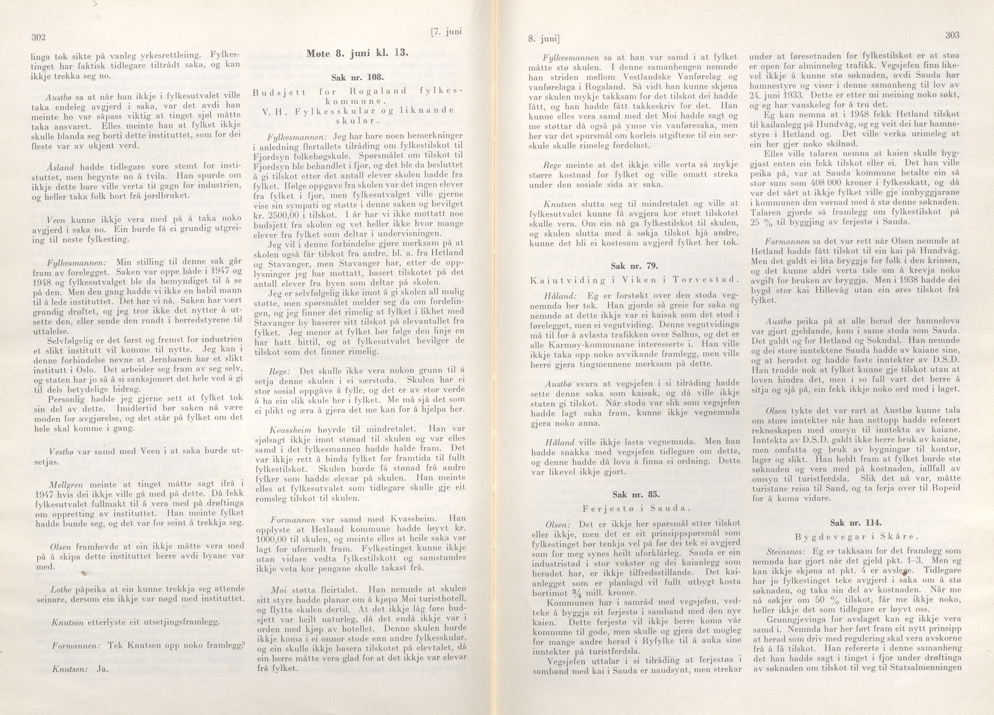 Rogaland fylkeskommune - Fylkesrådmannen , IKAR/A-900/A/Aa/Aaa/L0070: Møtebok , 1951, p. 302-303