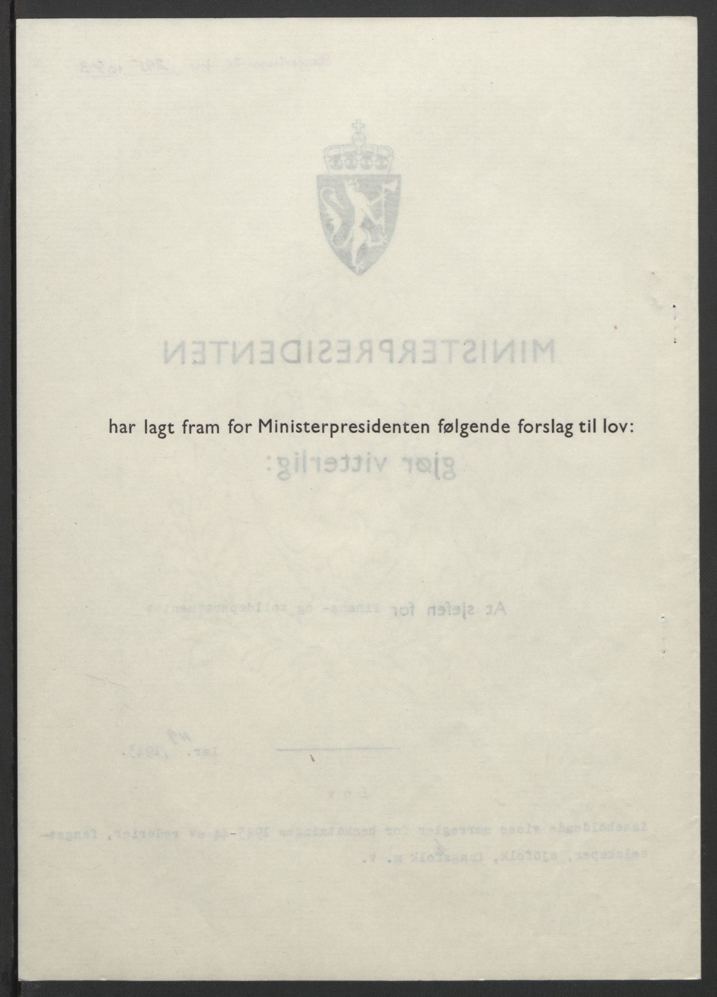 NS-administrasjonen 1940-1945 (Statsrådsekretariatet, de kommisariske statsråder mm), RA/S-4279/D/Db/L0099: Lover, 1943, p. 553