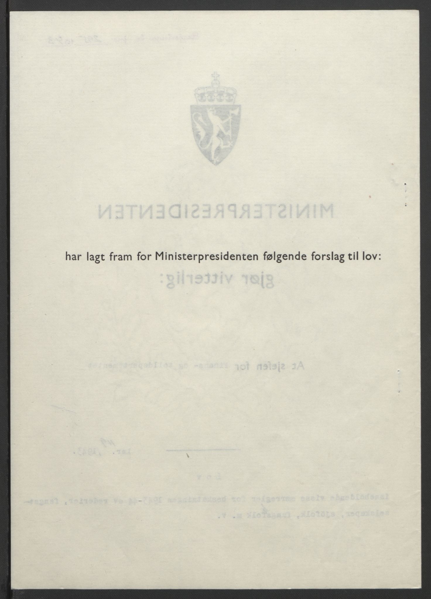 NS-administrasjonen 1940-1945 (Statsrådsekretariatet, de kommisariske statsråder mm), AV/RA-S-4279/D/Db/L0099: Lover, 1943, p. 553