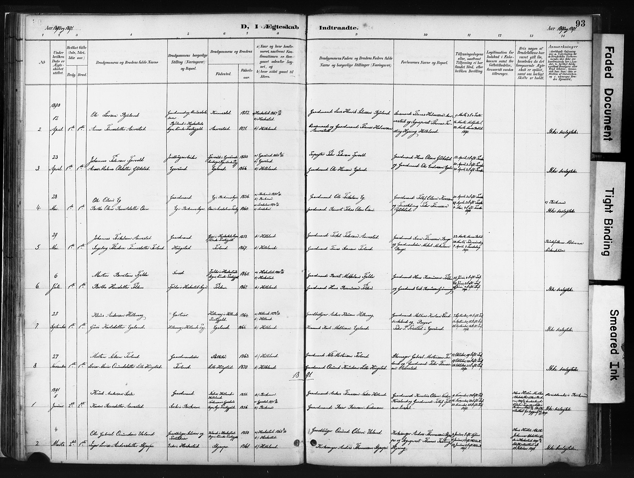 Helleland sokneprestkontor, SAST/A-101810: Parish register (official) no. A 8, 1887-1907, p. 93