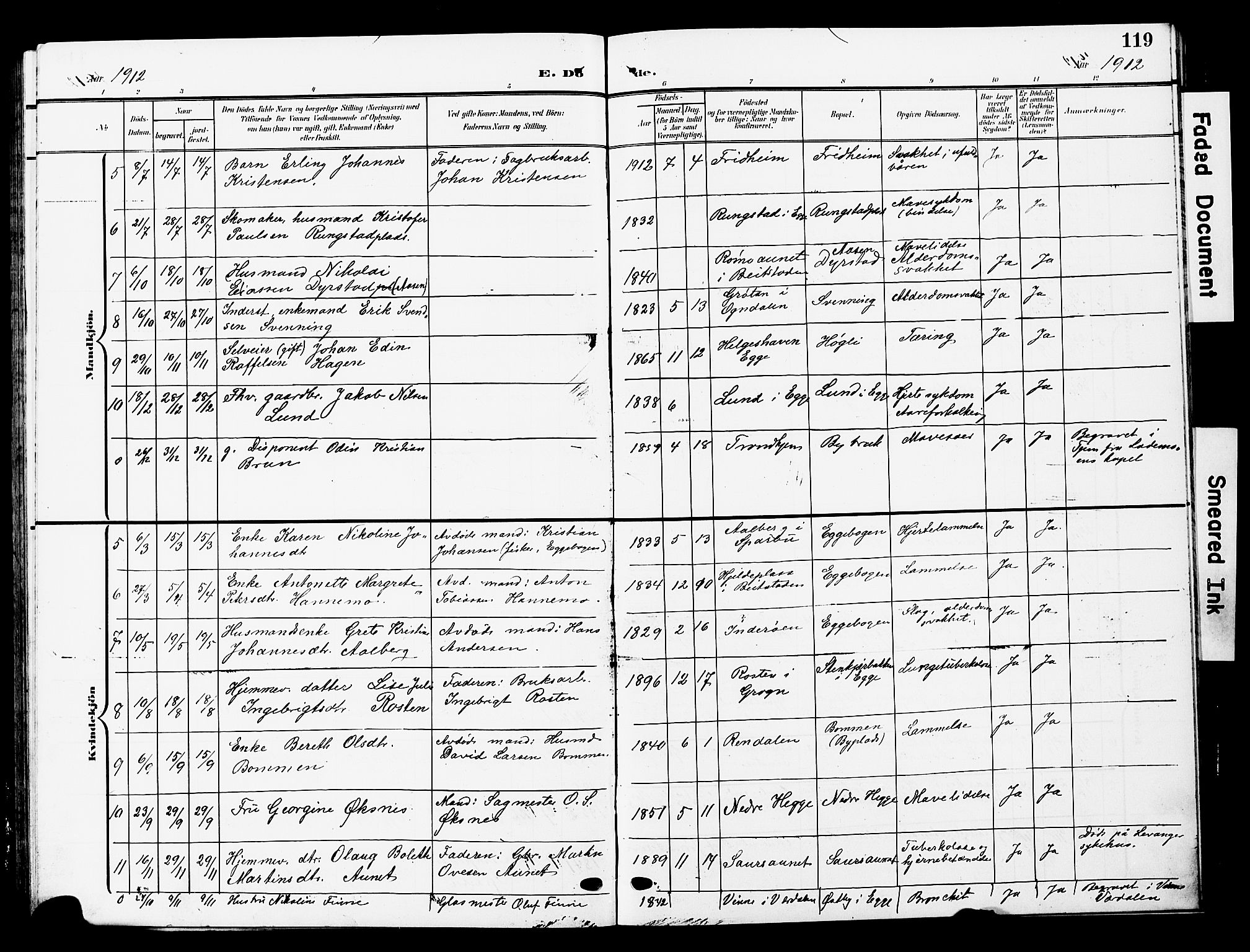 Ministerialprotokoller, klokkerbøker og fødselsregistre - Nord-Trøndelag, AV/SAT-A-1458/740/L0381: Parish register (copy) no. 740C02, 1903-1914, p. 119