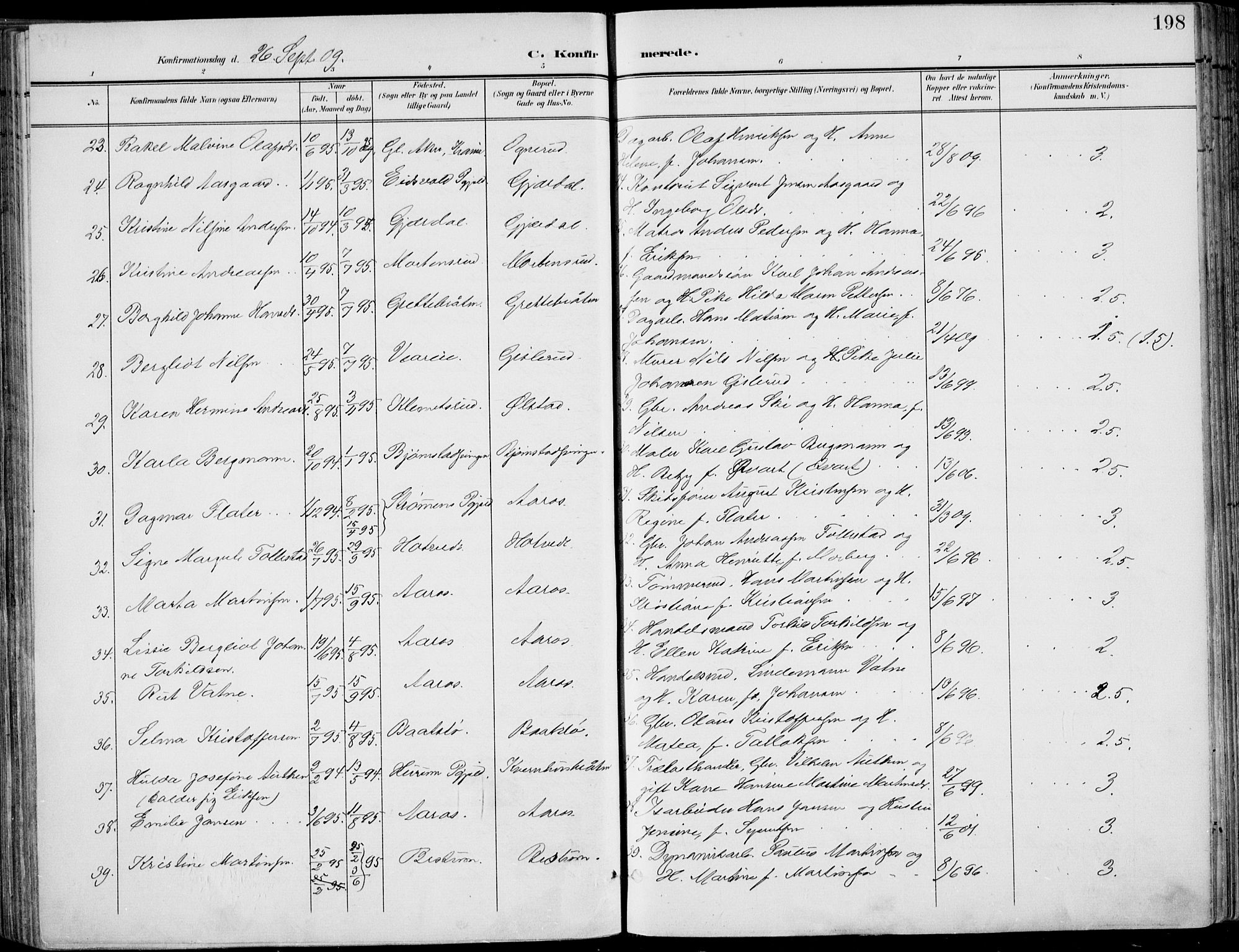 Røyken kirkebøker, AV/SAKO-A-241/F/Fa/L0009: Parish register (official) no. 9, 1898-1911, p. 198