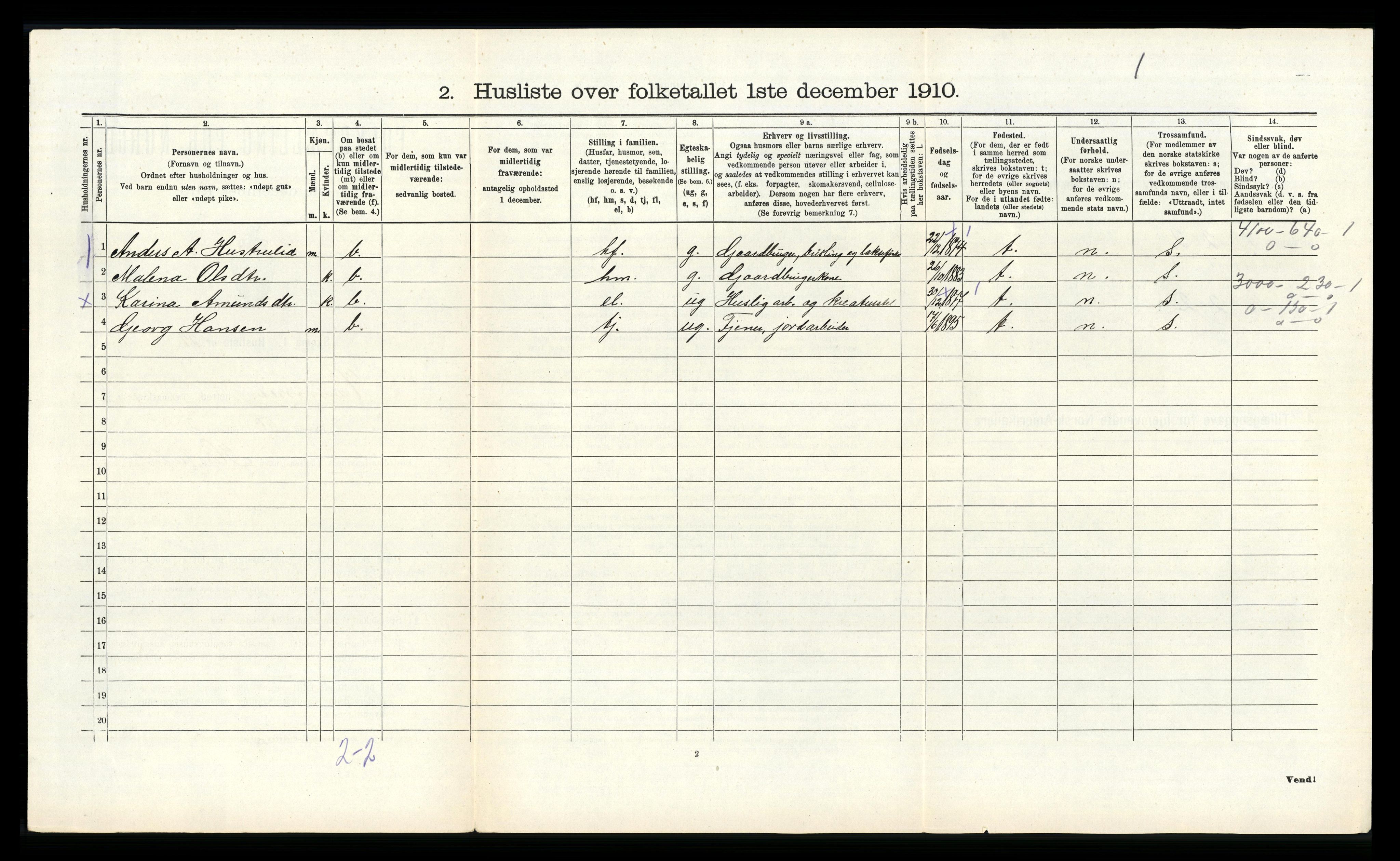 RA, 1910 census for Hamre, 1910, p. 631