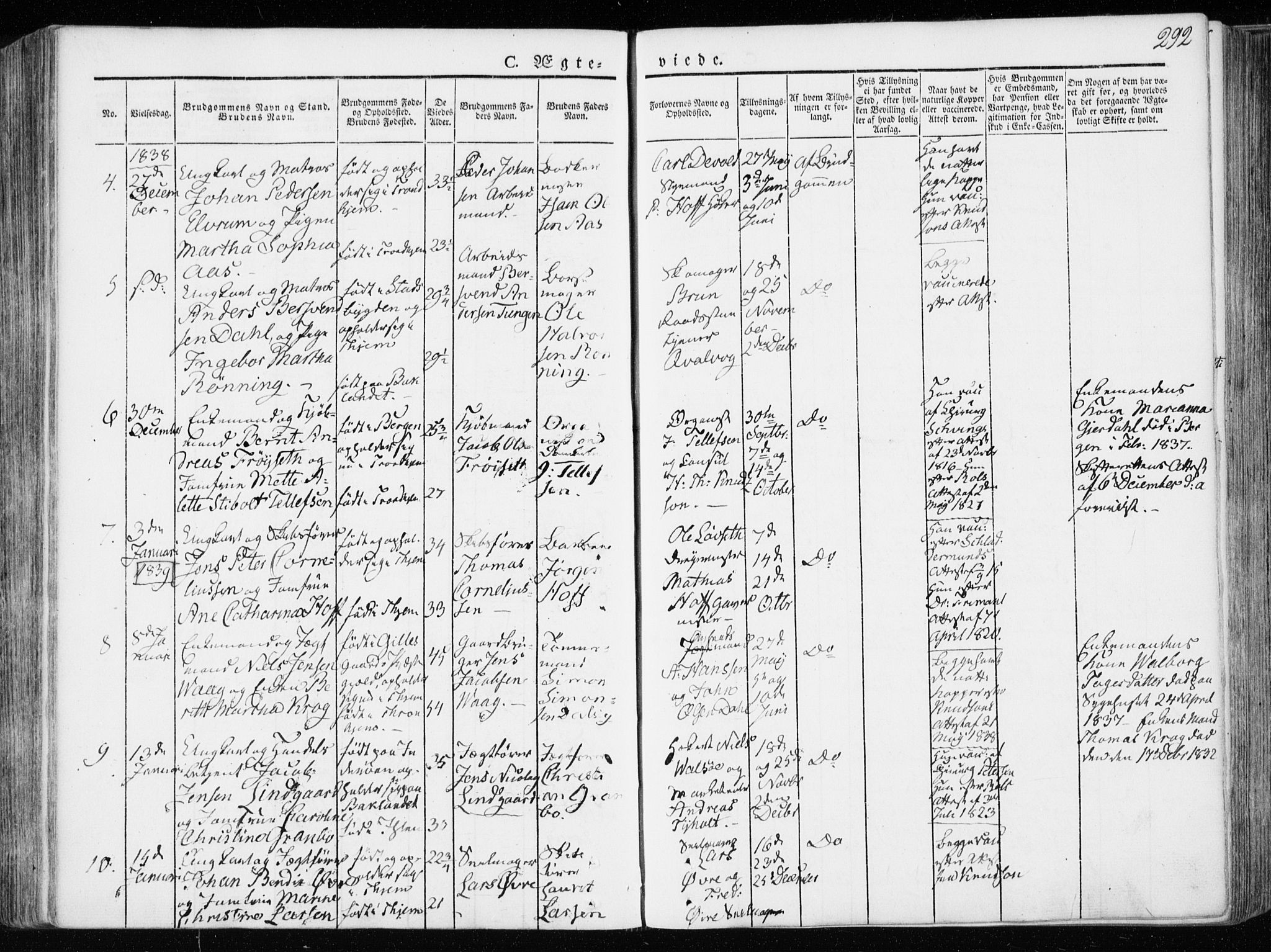 Ministerialprotokoller, klokkerbøker og fødselsregistre - Sør-Trøndelag, SAT/A-1456/601/L0047: Parish register (official) no. 601A15, 1831-1839, p. 292