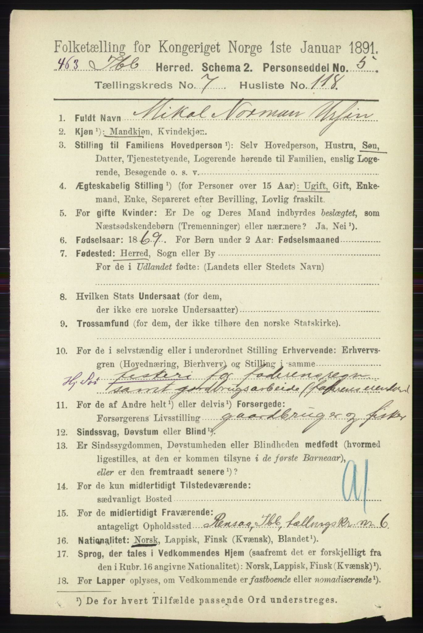 RA, 1891 census for 1917 Ibestad, 1891, p. 4974