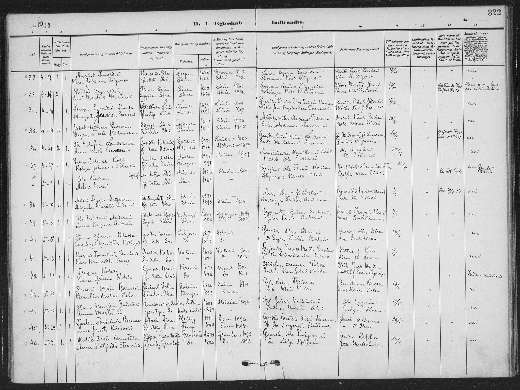 Skien kirkebøker, SAKO/A-302/F/Fa/L0012: Parish register (official) no. 12, 1908-1914, p. 322