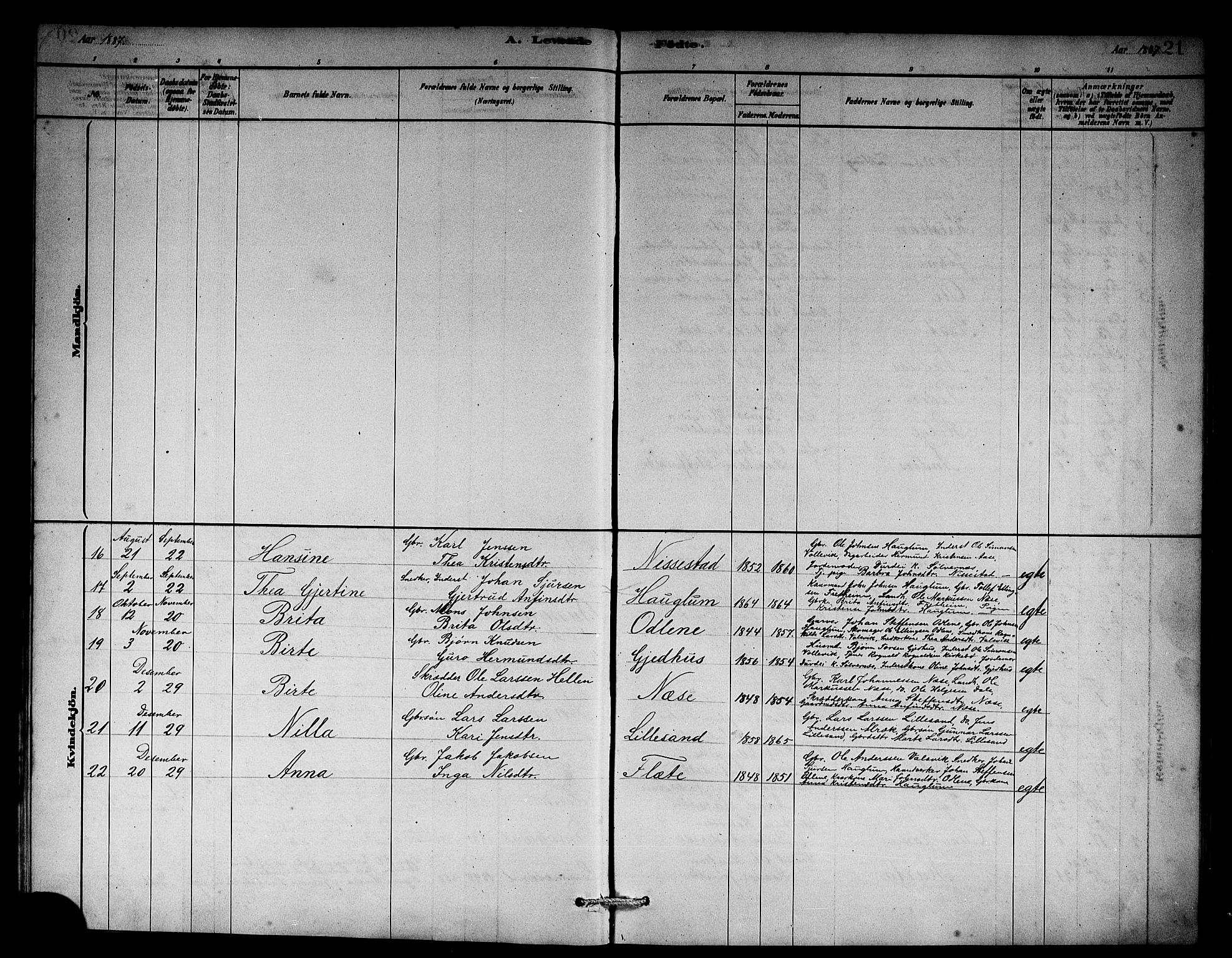 Vik sokneprestembete, AV/SAB-A-81501/H/Hab/Habb/L0002: Parish register (copy) no. B 2, 1878-1893, p. 21