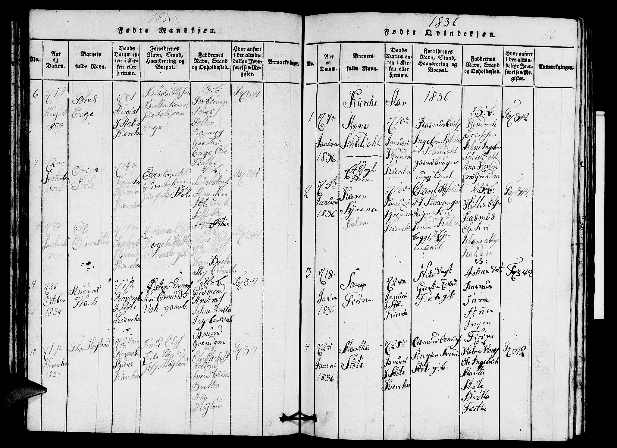 Etne sokneprestembete, SAB/A-75001/H/Hab: Parish register (copy) no. A 1, 1815-1849, p. 56