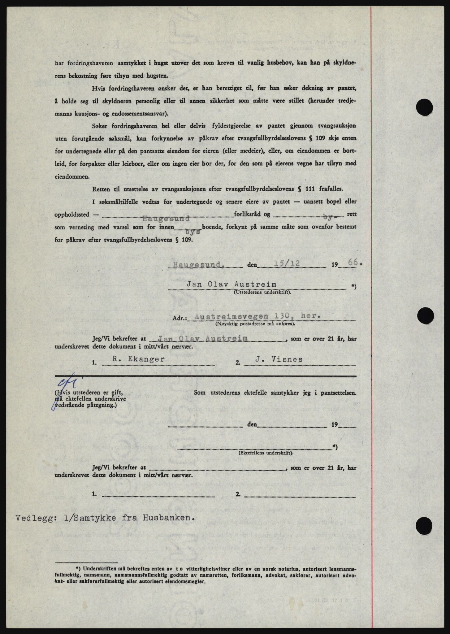 Haugesund tingrett, SAST/A-101415/01/II/IIC/L0056: Mortgage book no. B 56, 1966-1967, Diary no: : 2766/1966