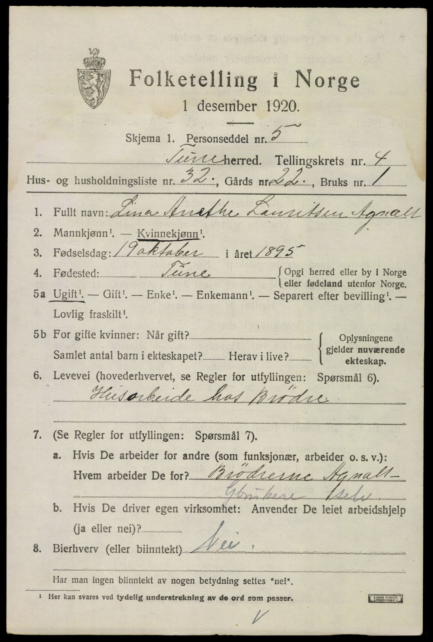 SAO, 1920 census for Tune, 1920, p. 5440