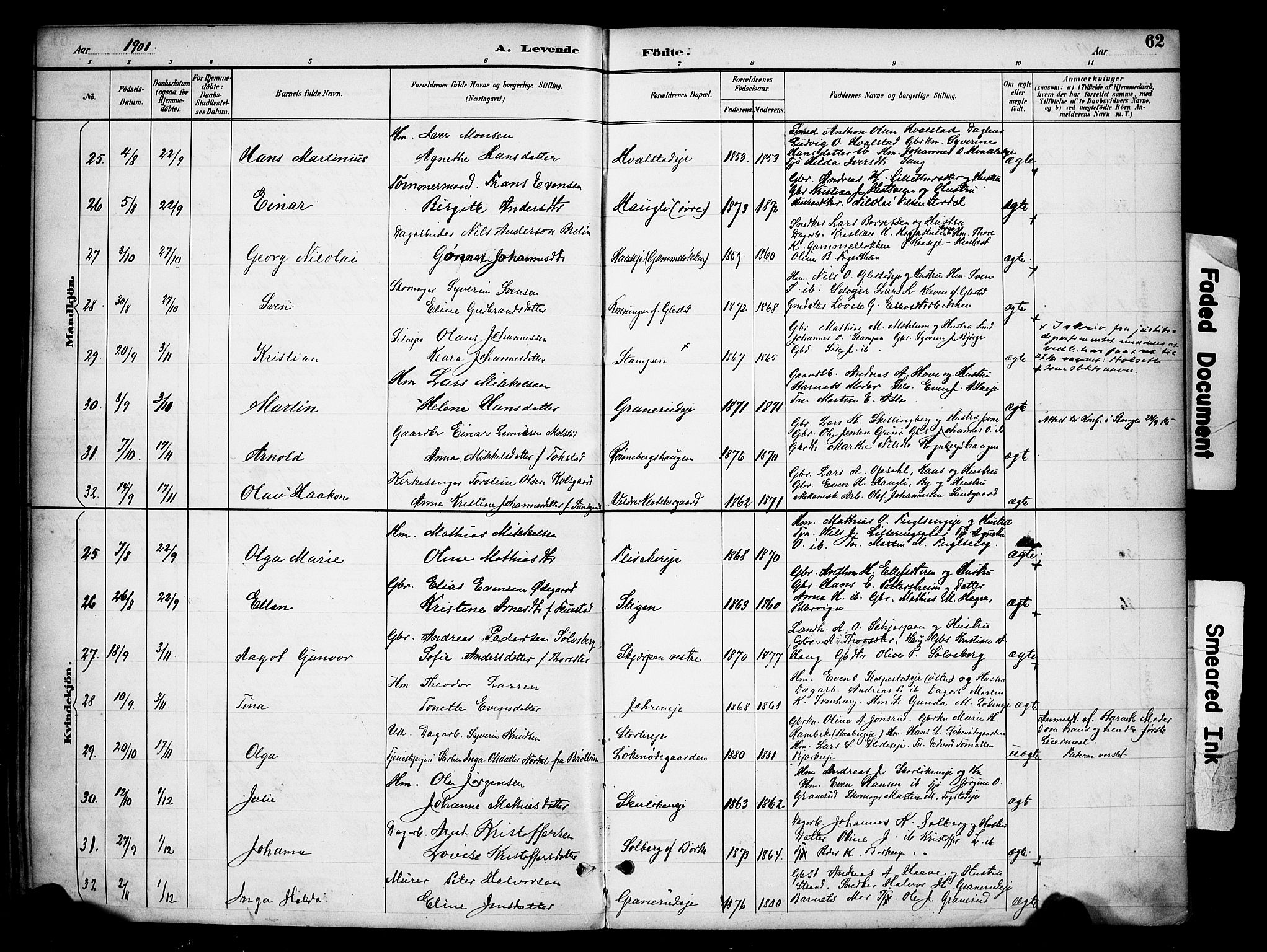 Ringsaker prestekontor, AV/SAH-PREST-014/K/Ka/L0016: Parish register (official) no. 16, 1891-1904, p. 62