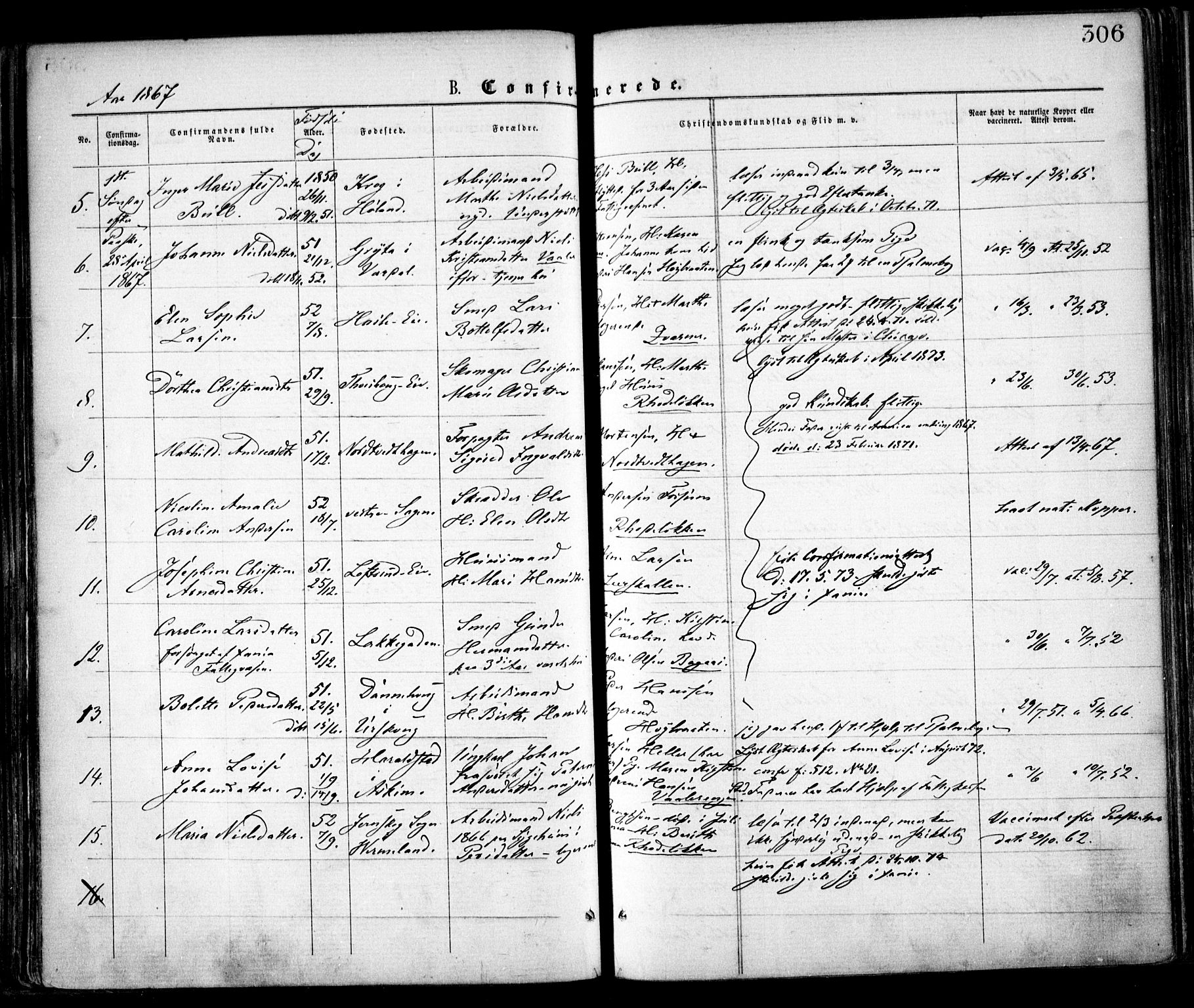 Østre Aker prestekontor Kirkebøker, SAO/A-10840/F/Fa/L0001: Parish register (official) no. I 1, 1861-1869, p. 306