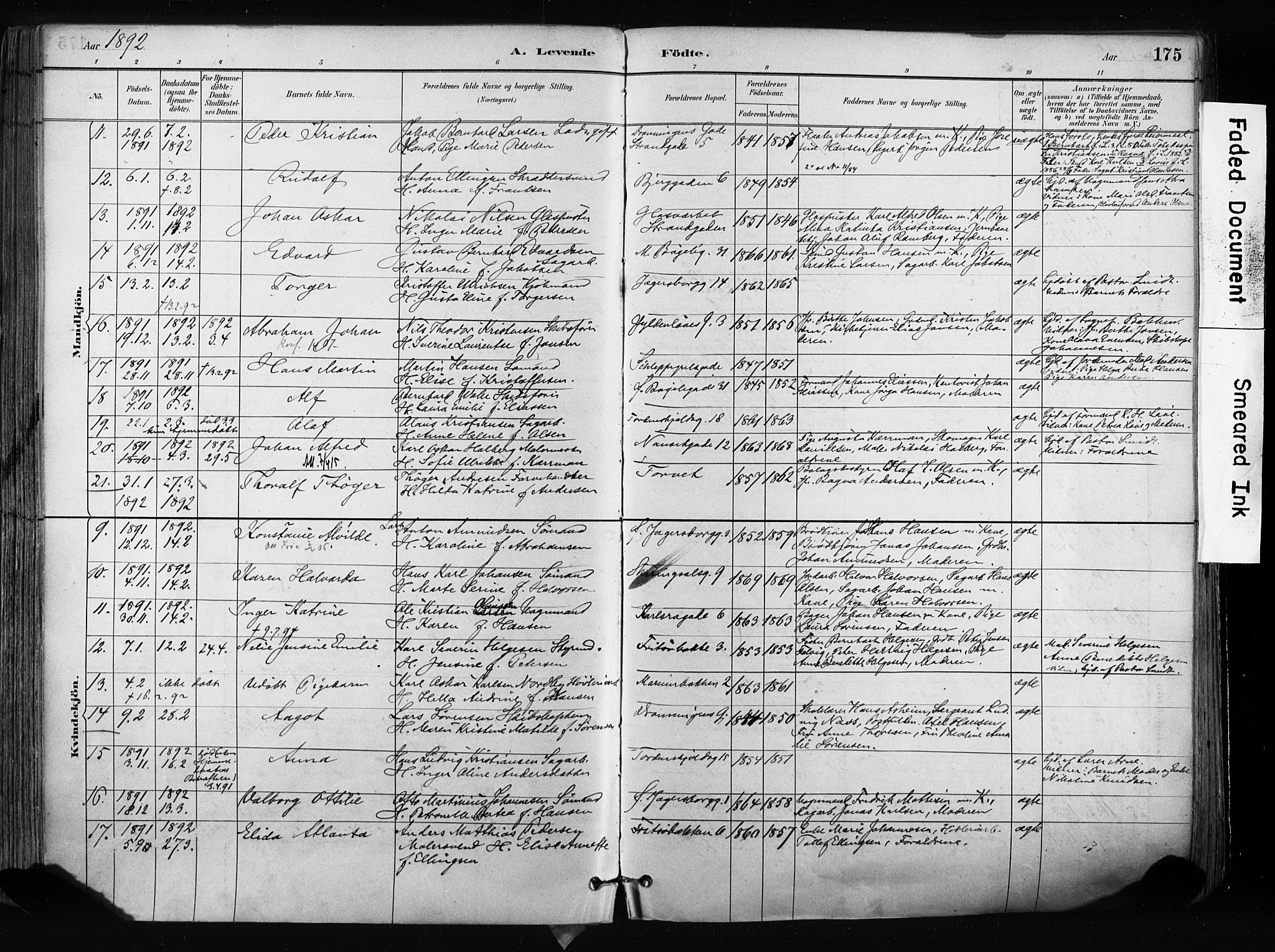 Larvik kirkebøker, AV/SAKO-A-352/F/Fa/L0009: Parish register (official) no. I 9, 1884-1904, p. 175