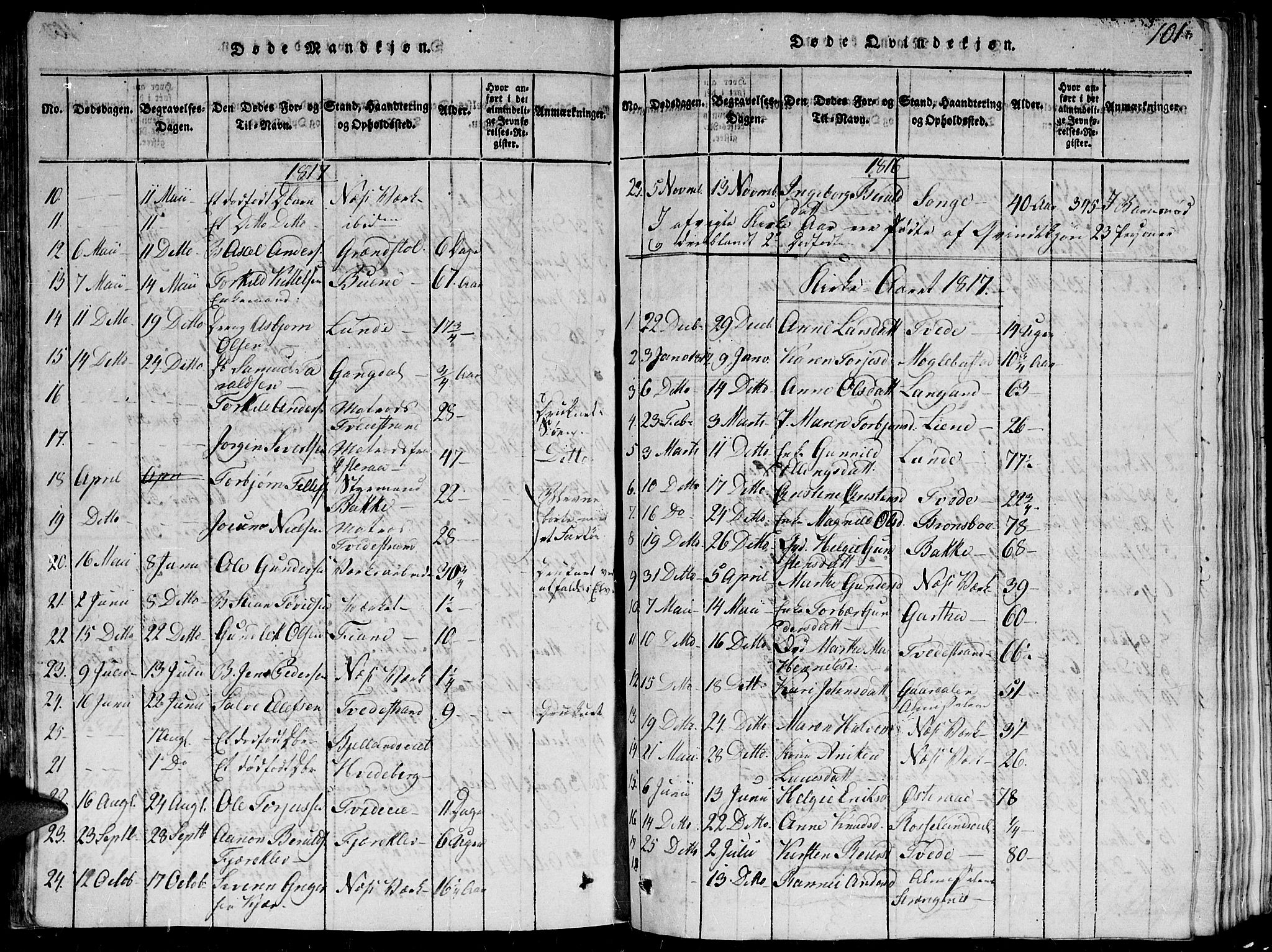 Holt sokneprestkontor, AV/SAK-1111-0021/F/Fb/L0006: Parish register (copy) no. B 6, 1813-1823, p. 101