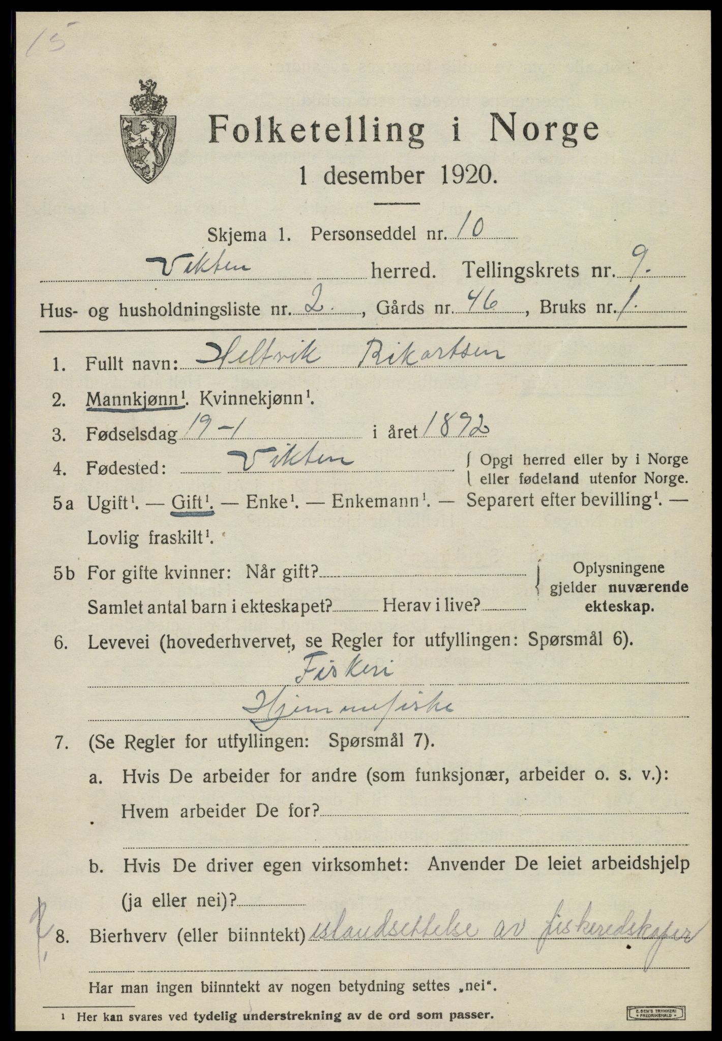 SAT, 1920 census for Vikna, 1920, p. 6467